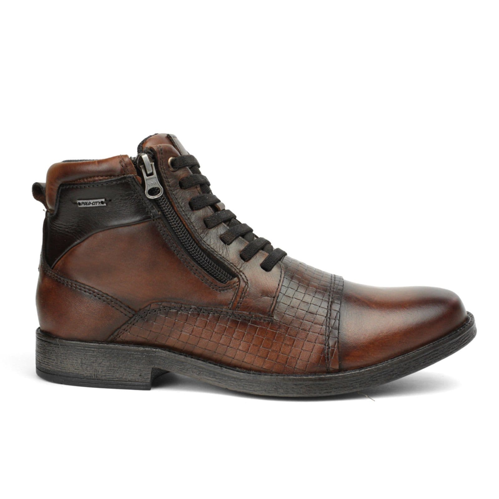 Vista 2 Bota Casual Coturno Masculino Couro Social Urbano Atacador Forrada Detalhada Zíper Whisky FRANCA GRIFFE marrom