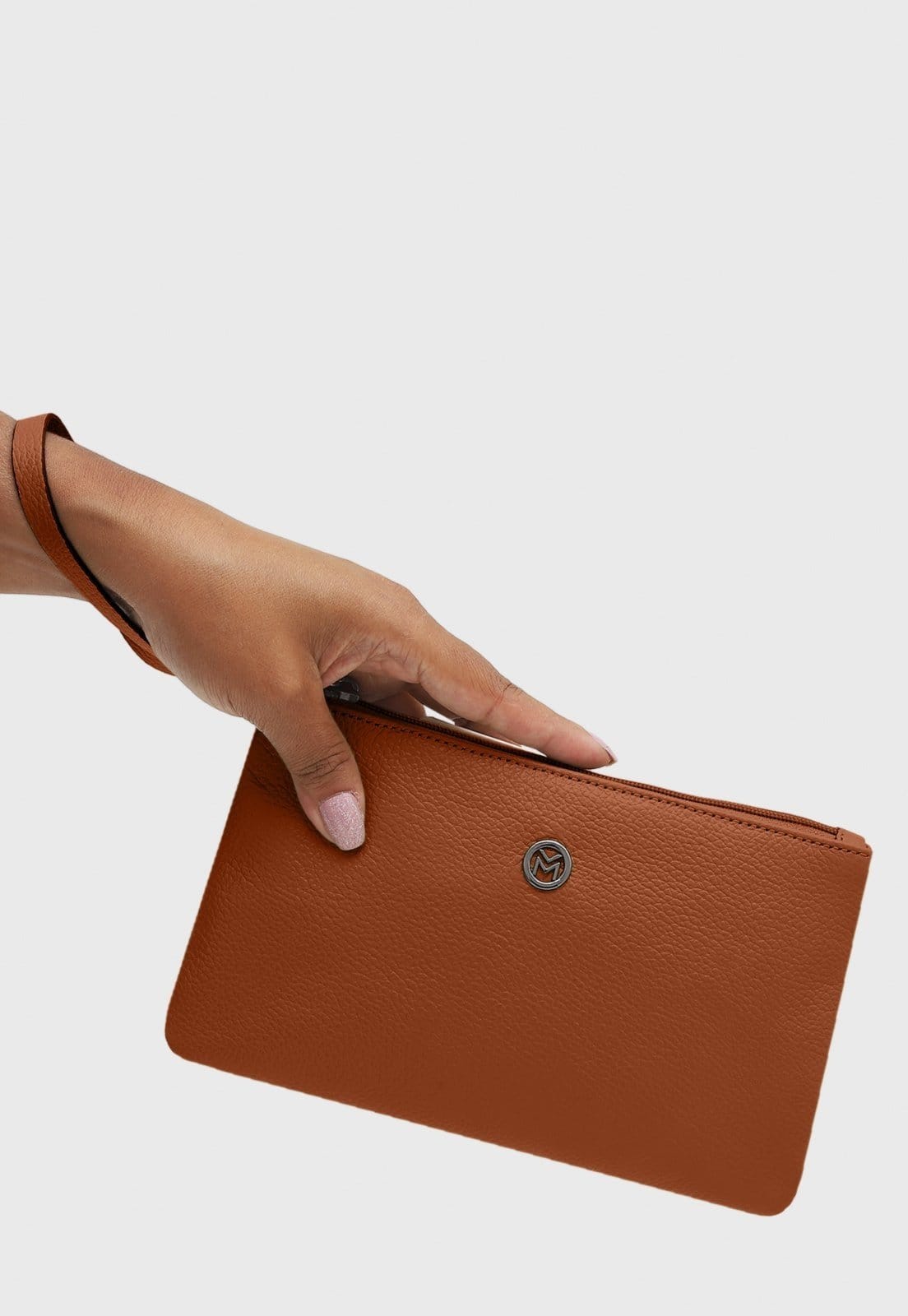 Vista 2 Bolsa Carteira Clutch Couro Mariart Cambará Camel Mariart caramelo