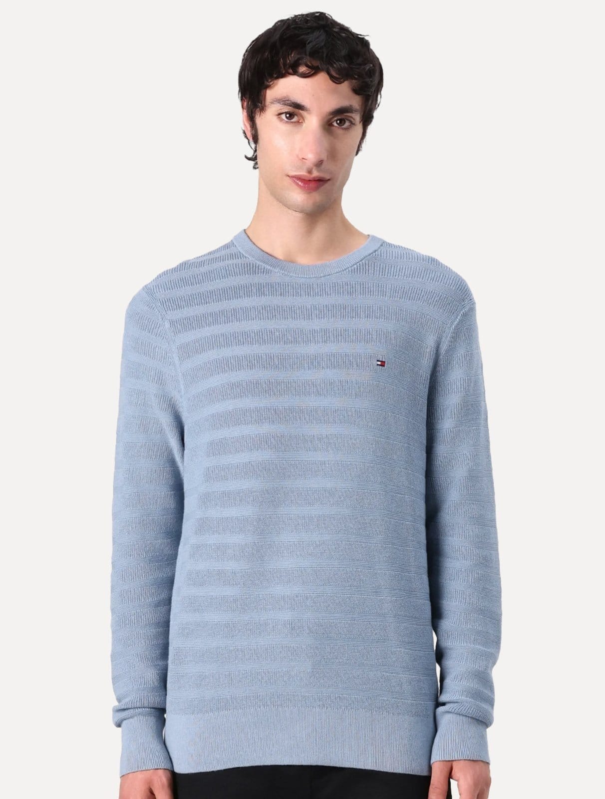 Vista 2 Suéter Tommy Jeans Masculino C-Neck Stripe Structured édio Tommy Jeans azul