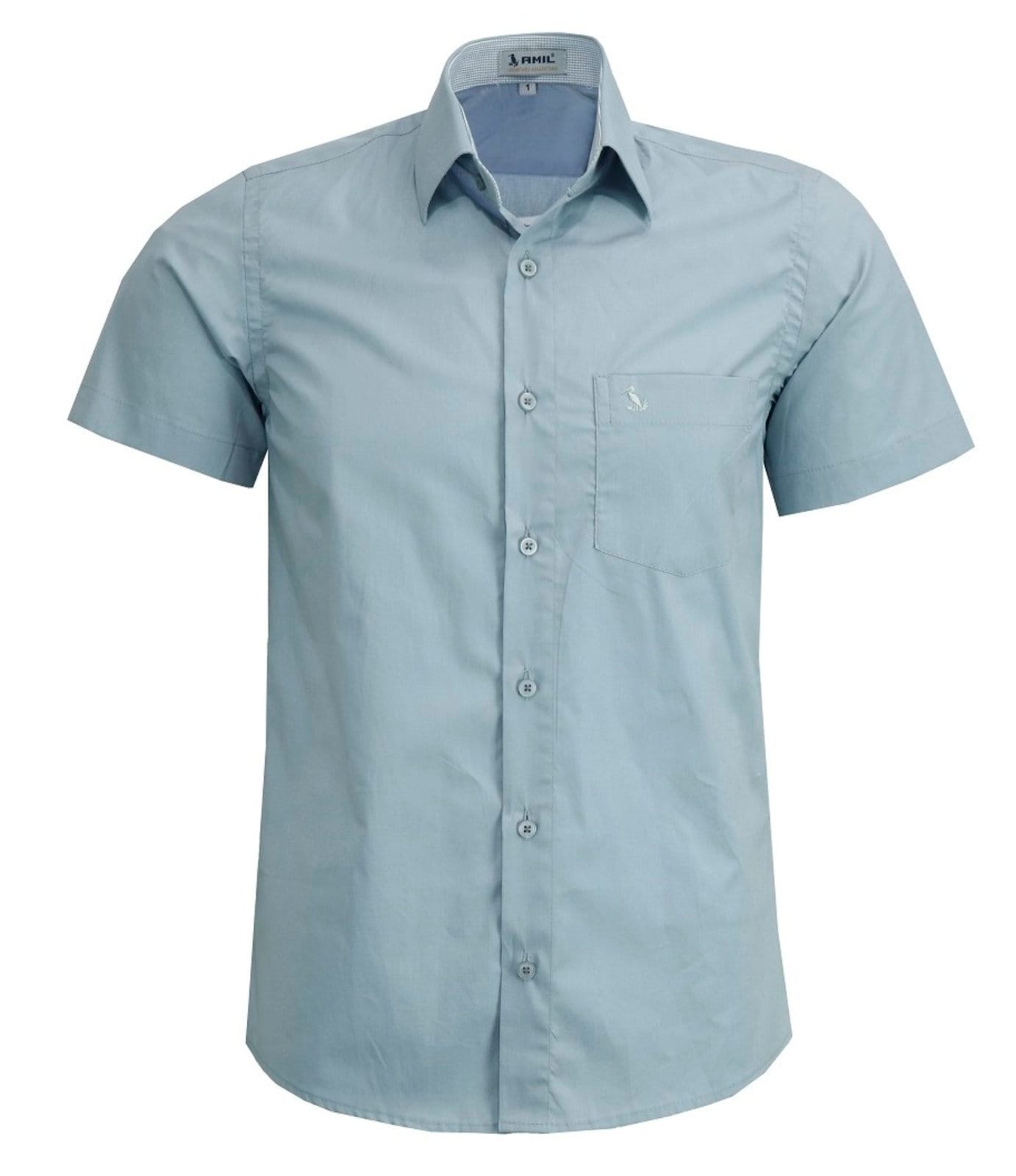 Camisa Social Amil Slim Algodão Malek Manga Curta Com Bolso Luxo