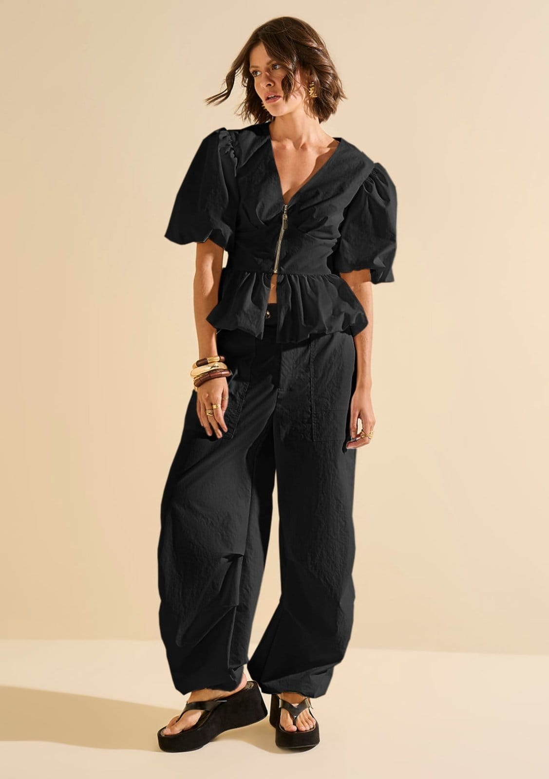 Calça Morena Rosa Cargo Alta Preto