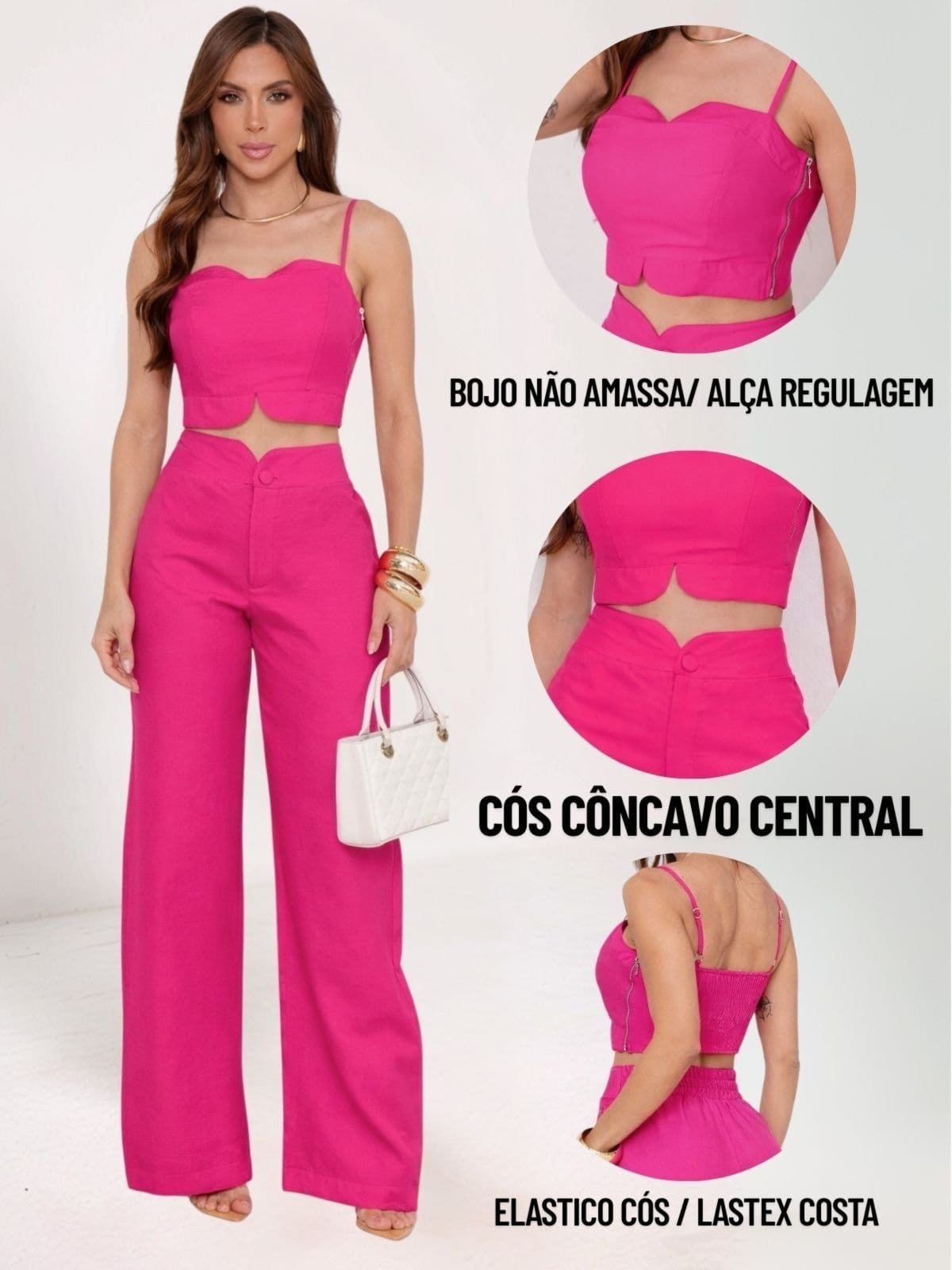 Vista 2 Conjunto Feminino Alfaiataria Divina Gata Cropped e Calça Pantalona Valentino DIVINA GATA rosa