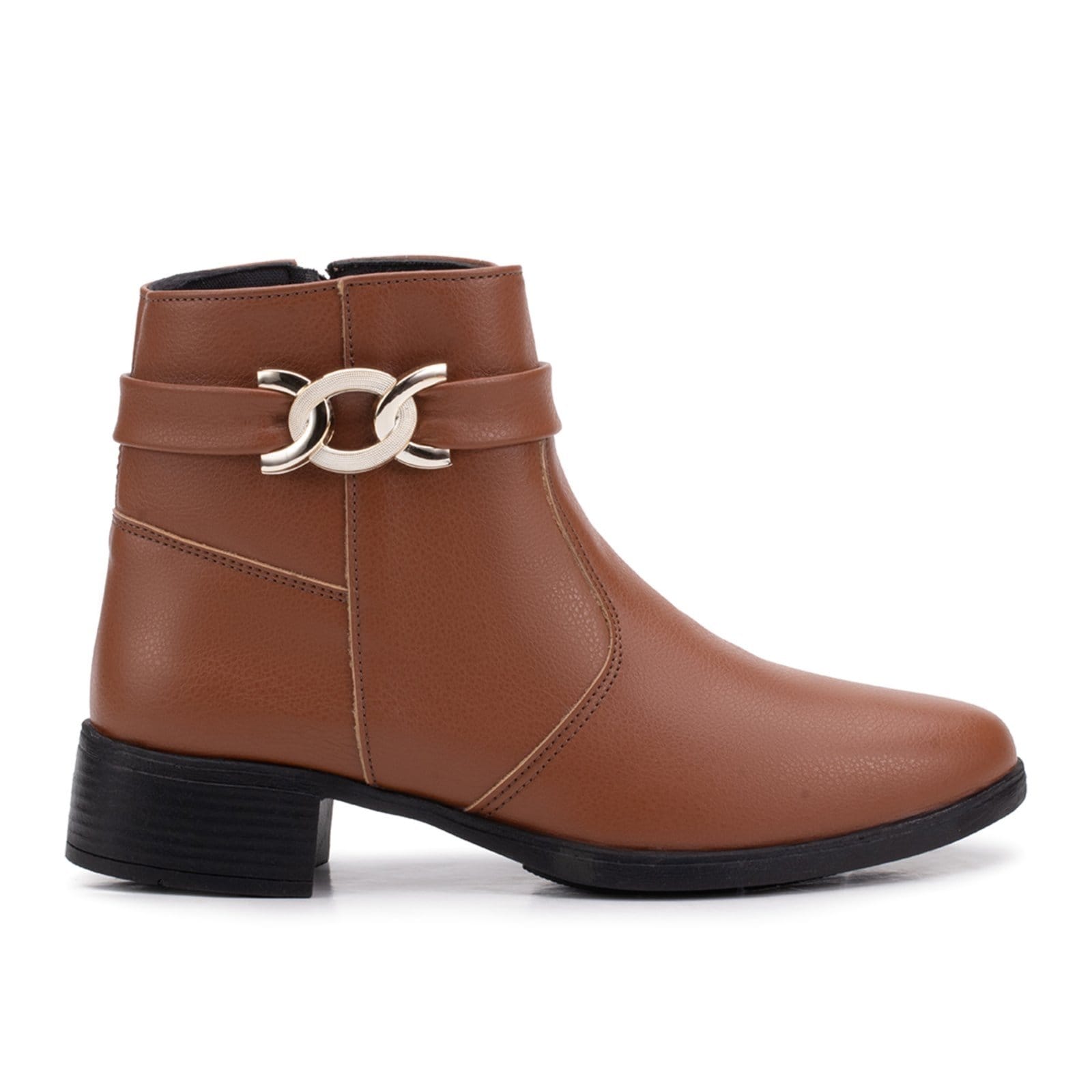Vista 2 Bota Feminina Salto Confortável Cano Curto Estilo Shoes caramelo