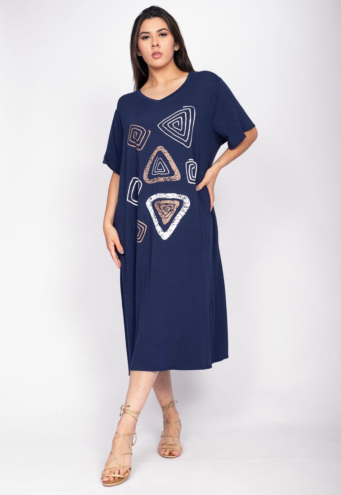 Vista 2 Vestido Ébano Malha Amazonia Vital Midi Plus Amazonia Vital azul marinho/estampado