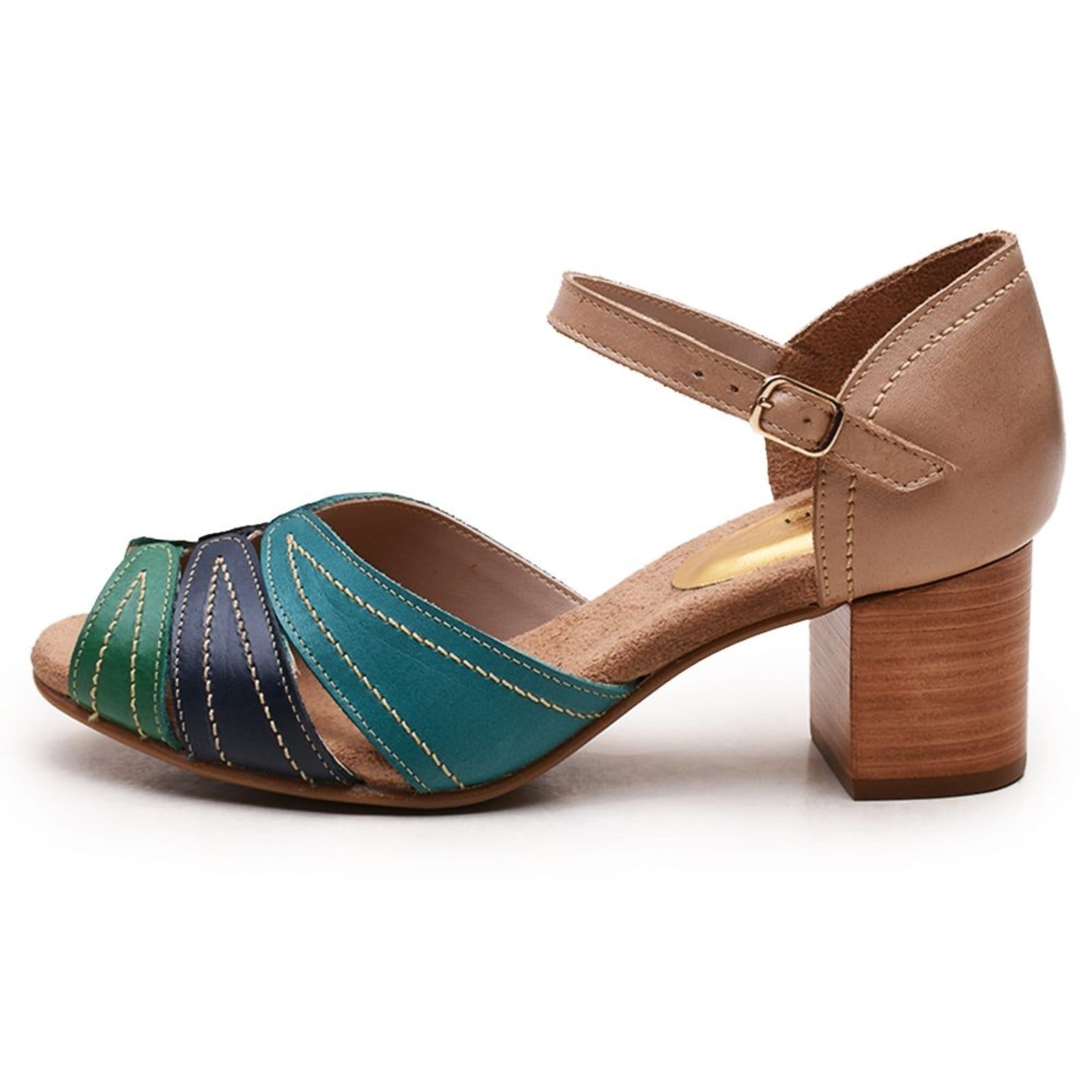 Sandália Feminina Couro Retrô Verde Nude