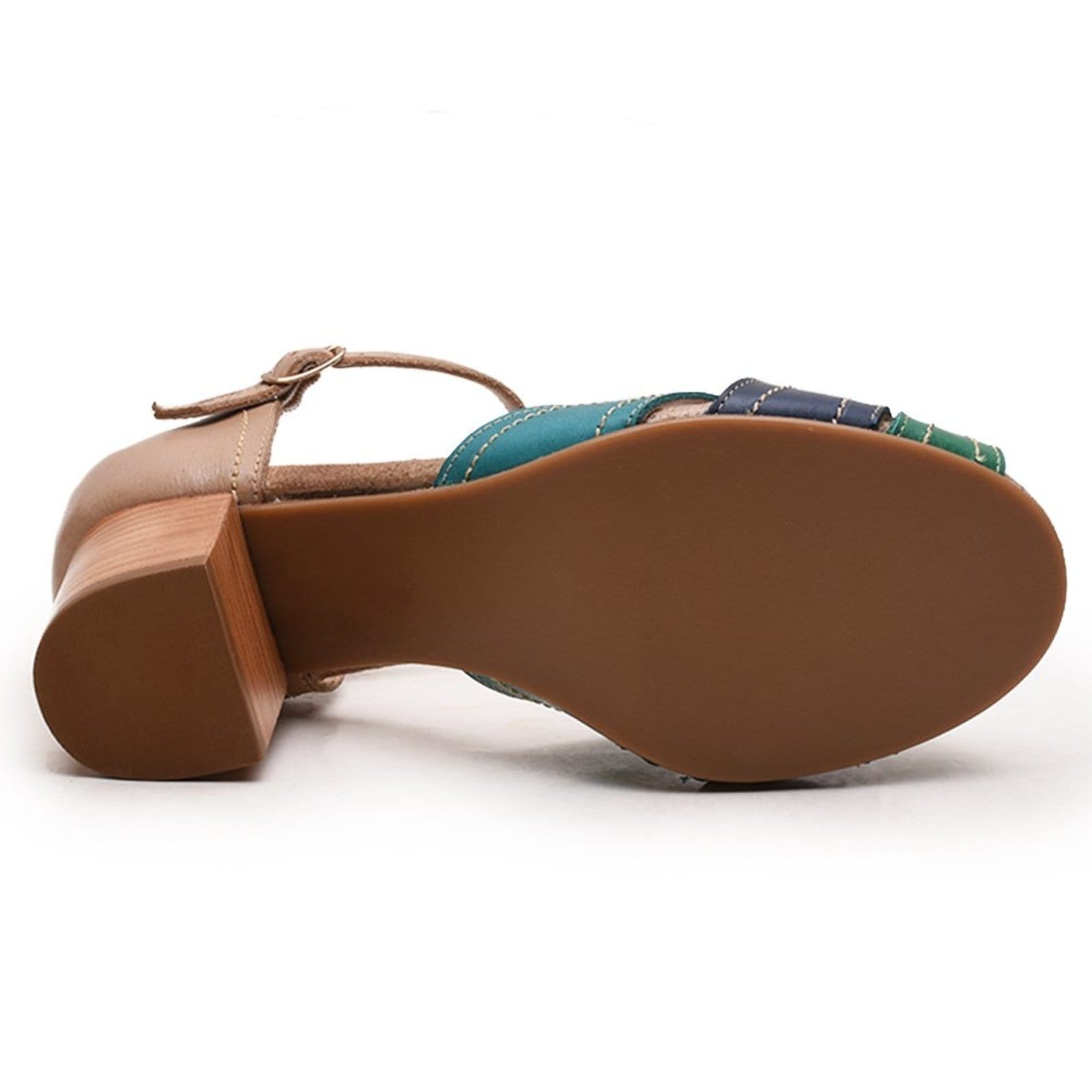 Vista 2 Sandália Feminina Couro Retrô Verde Nude Madus turquesa