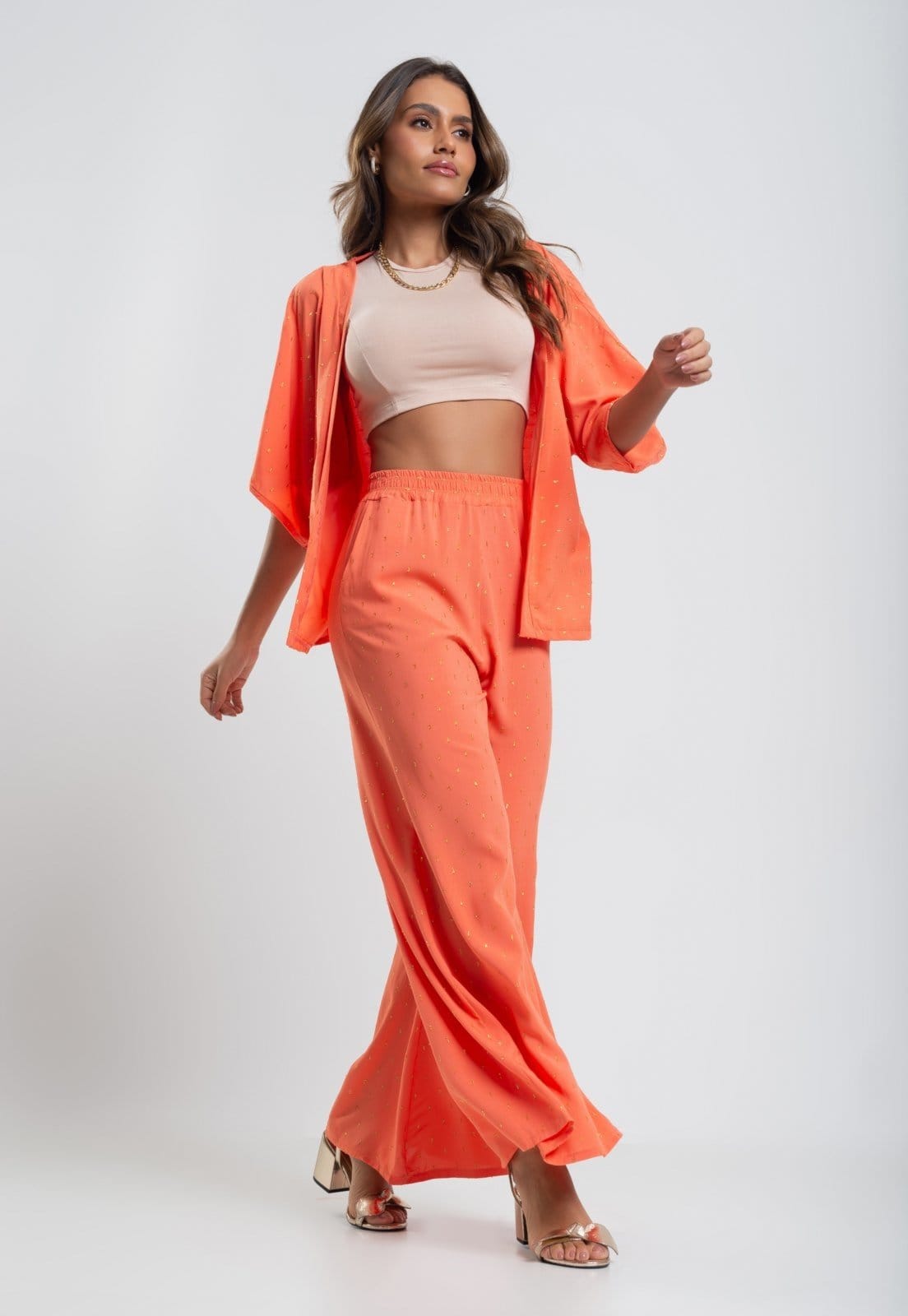 Vista 2 Calça Pantalona Viscose Com Lurex Salvatore Fashion Salvatore Fashion laranja