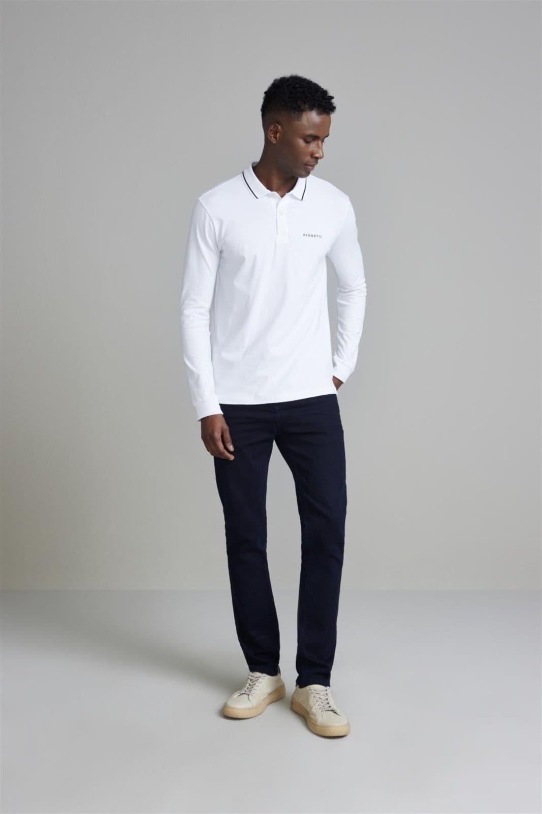 Vista 2 HIGHSTIL Camisa Polo Manga Longa Malha Slim Fit HIGHSTIL branco