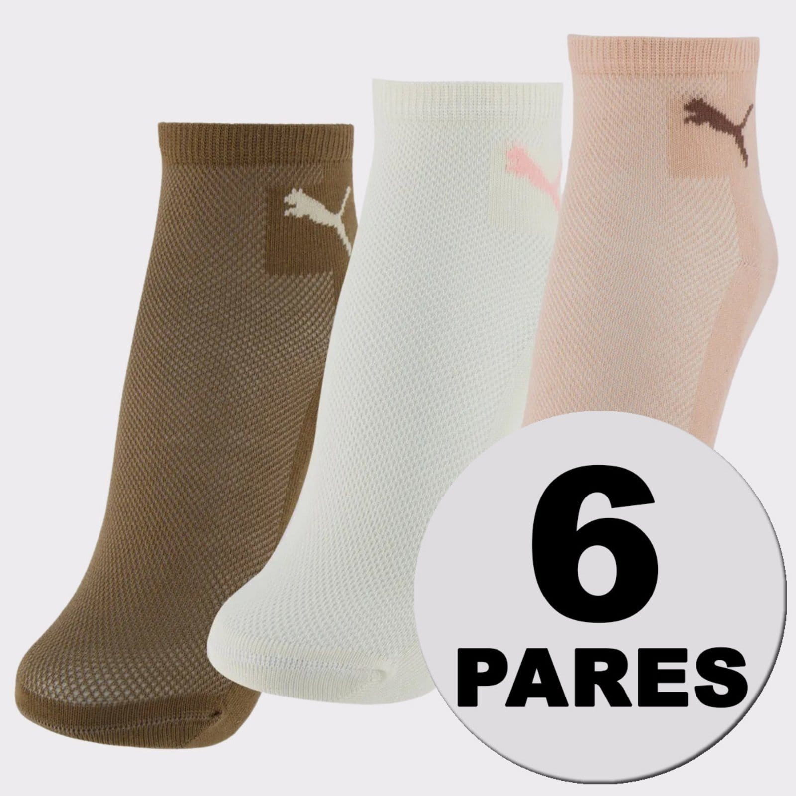 Kit Meias Puma 6 Pares Cano Médio Feminina e Marrom