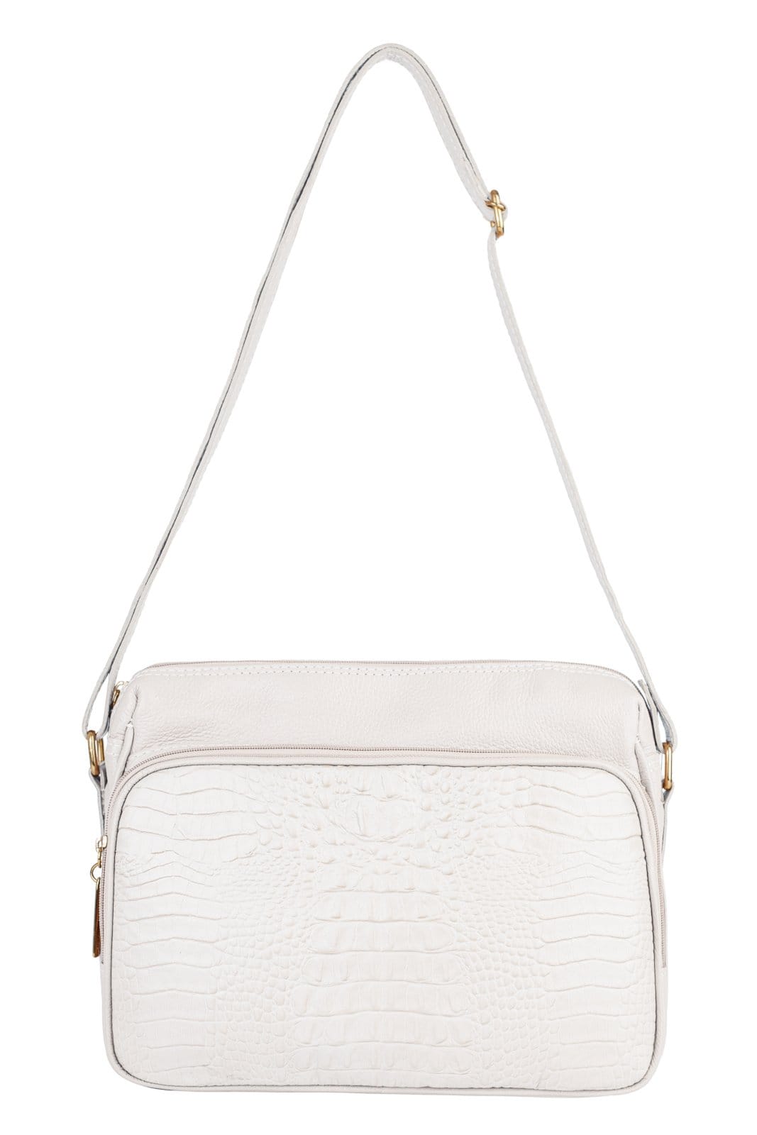 Bolsa de couro croco tiracolo Anita - Marfim
