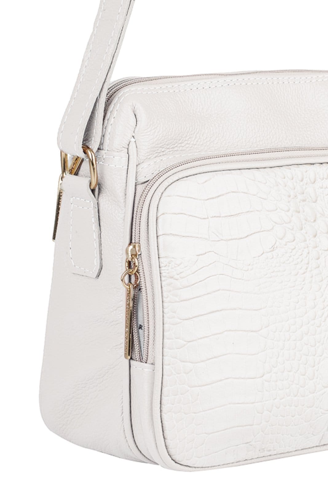 Vista 2 Bolsa de couro croco tiracolo Anita - Marfim Andrea Vinci caramelo