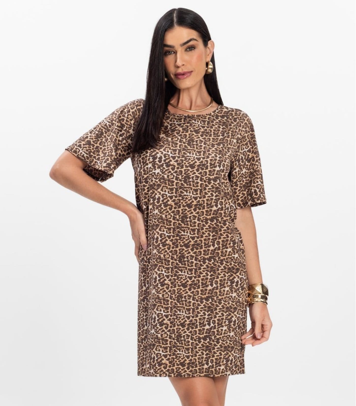 Vista 2 Vestido Curto Estampado Feminino Rovitex Rovitex marrom