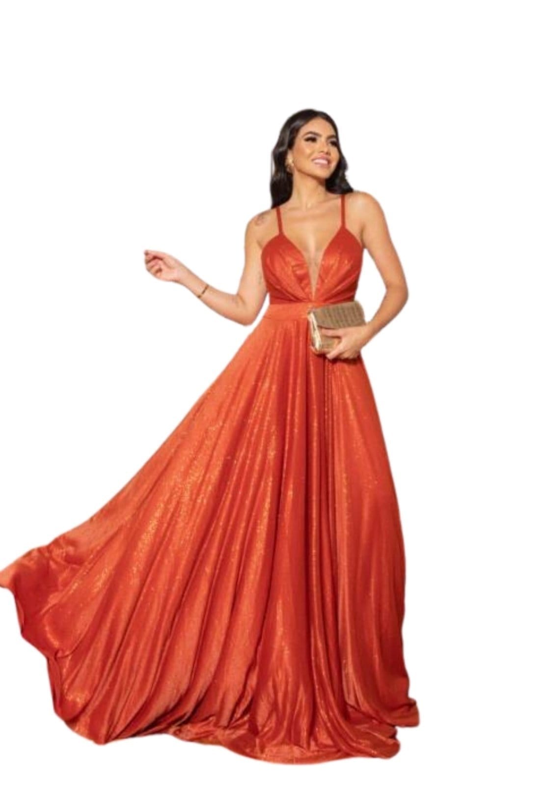 Vestido Longo de Festa Premium para Madrinhas Eduarda Micro Tule Terracota