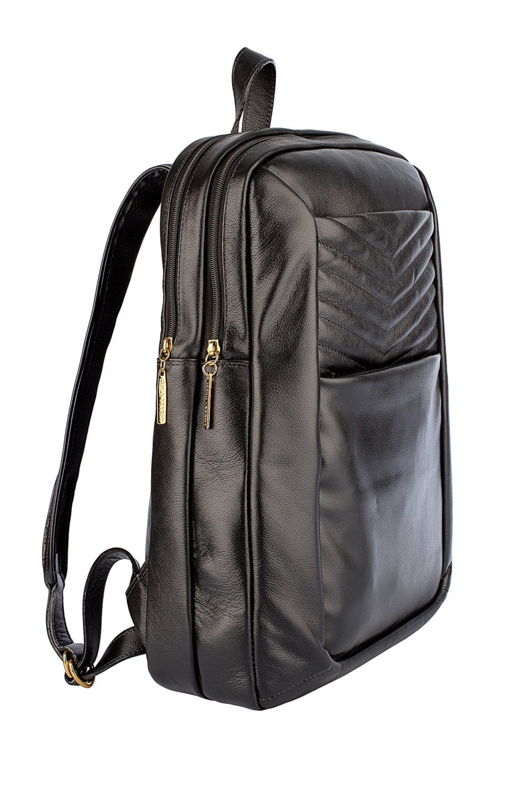 Vista 2 Mochila de couro grande liso slim Patricia Andrea Vinci preto