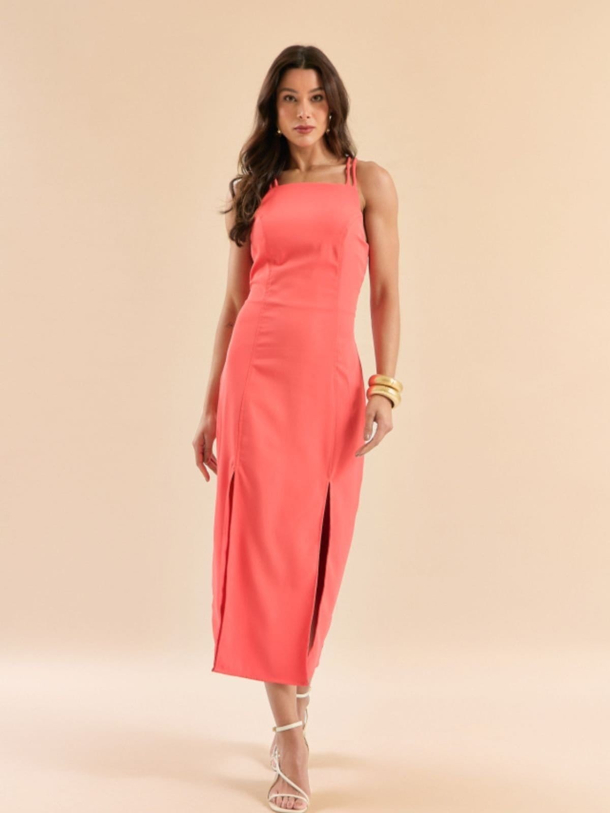 Vestido Midi Com Fenda Lateral Feminino Casual E Chic