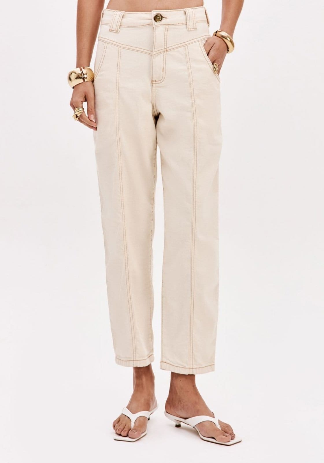 Vista 2 Calça Sarja Baggy Cintura Super Alta Lança Perfume branco