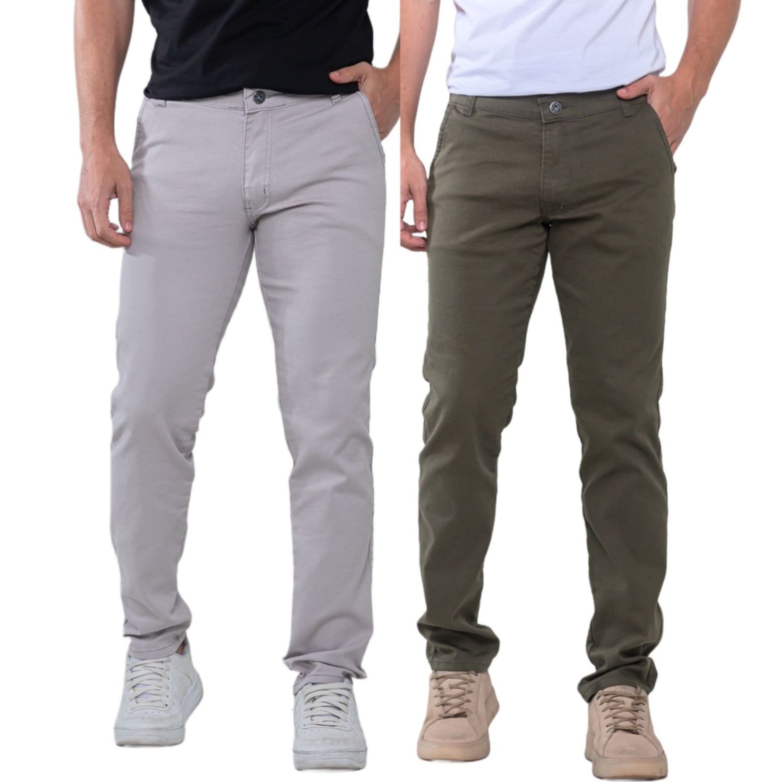 Kit 2 Calças Sarja Masculina KOVALI Skinny Casual Premium Confortável com Elastano e Verde