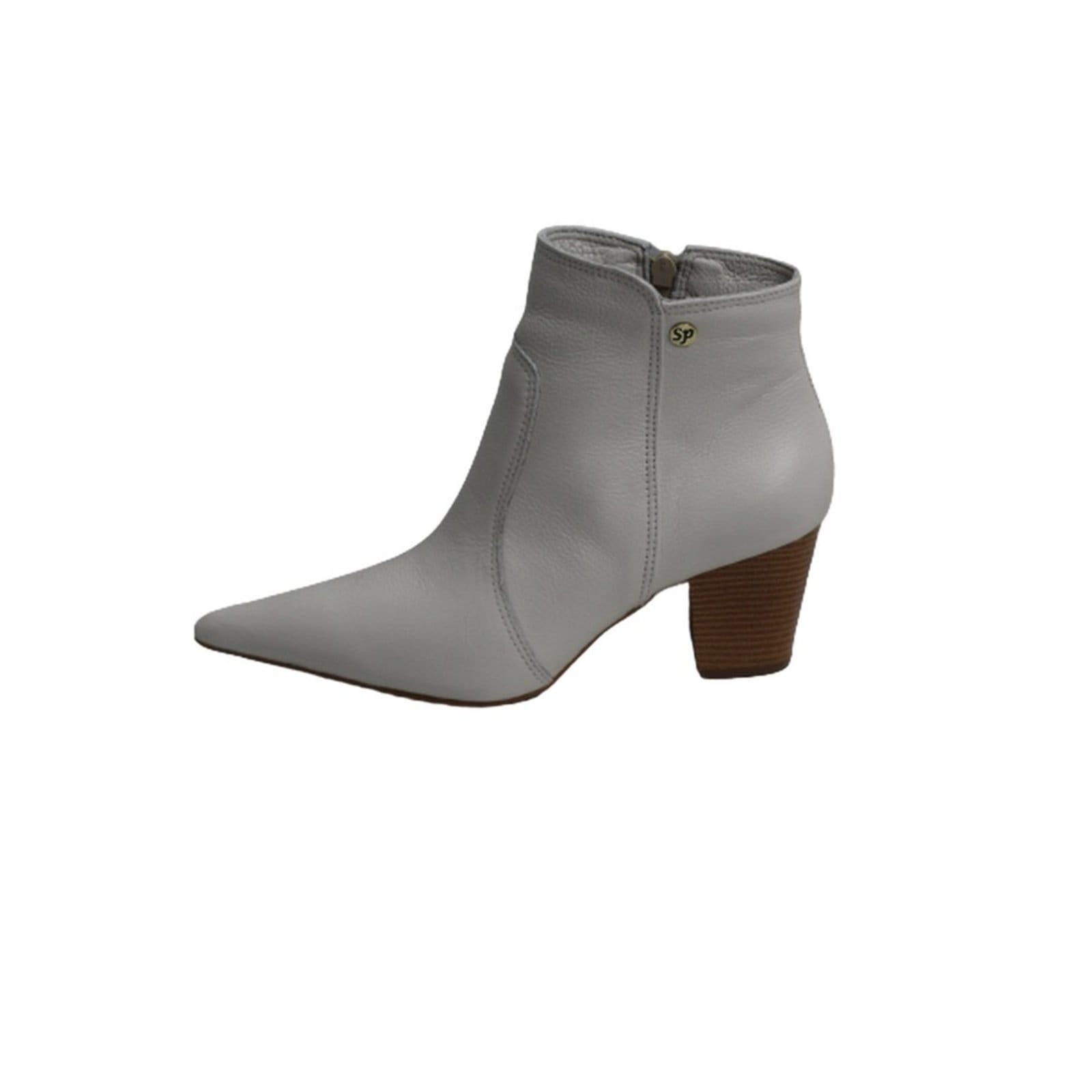 Vista 2 Bota Feminina Bico Fino Cano Curto Couro Salto 6 CM Off White Spinelli branco white
