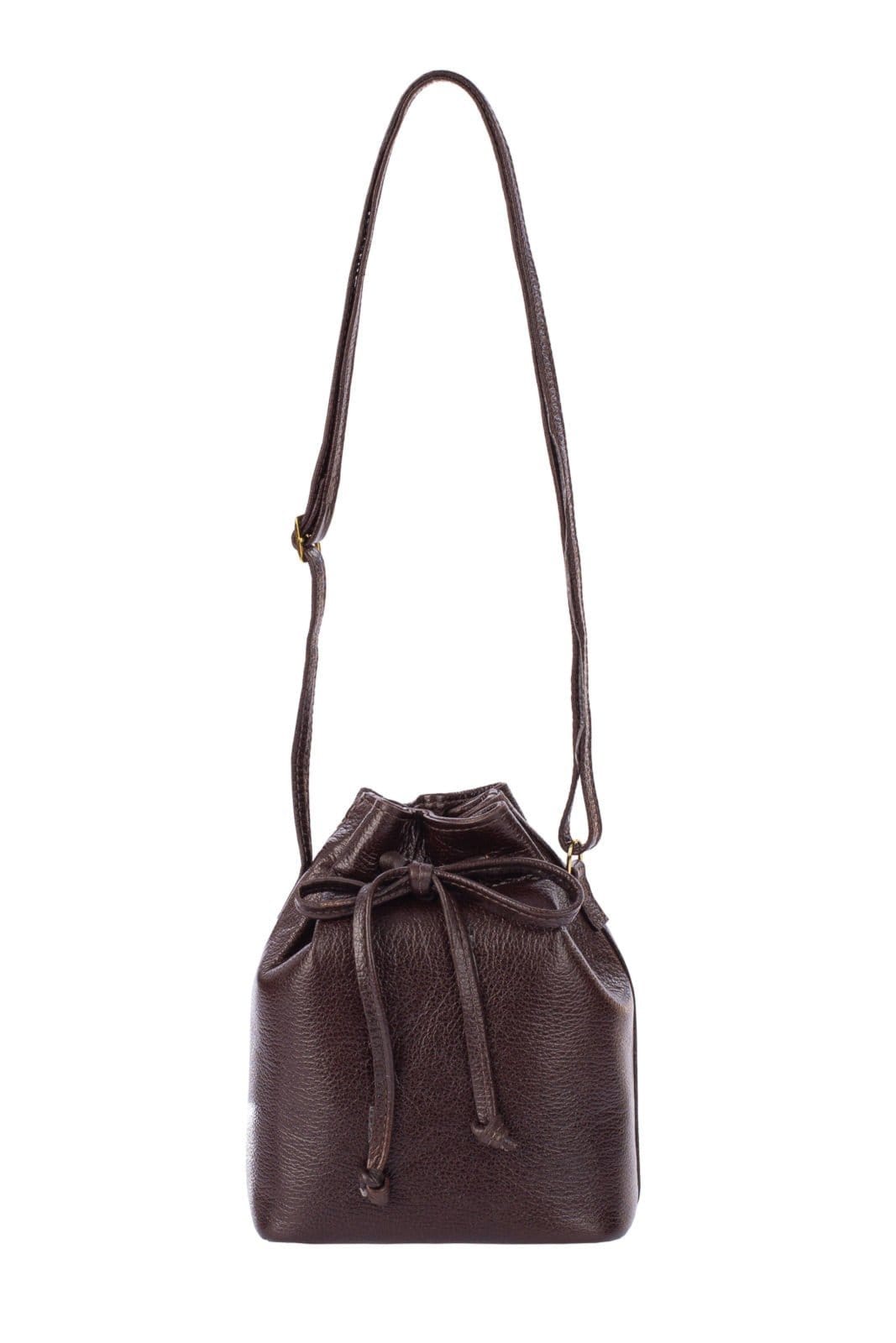 Vista 2 Mini bolsa saco em couro liso Nathy - Café Andrea Vinci vermelho