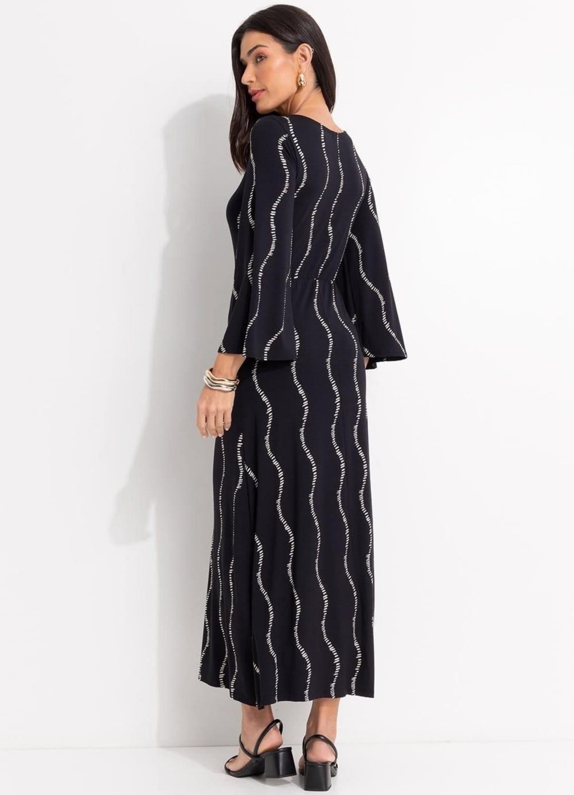 Vista 2 Vestido Em Malha De Viscose Listra Renovada Quintess preto