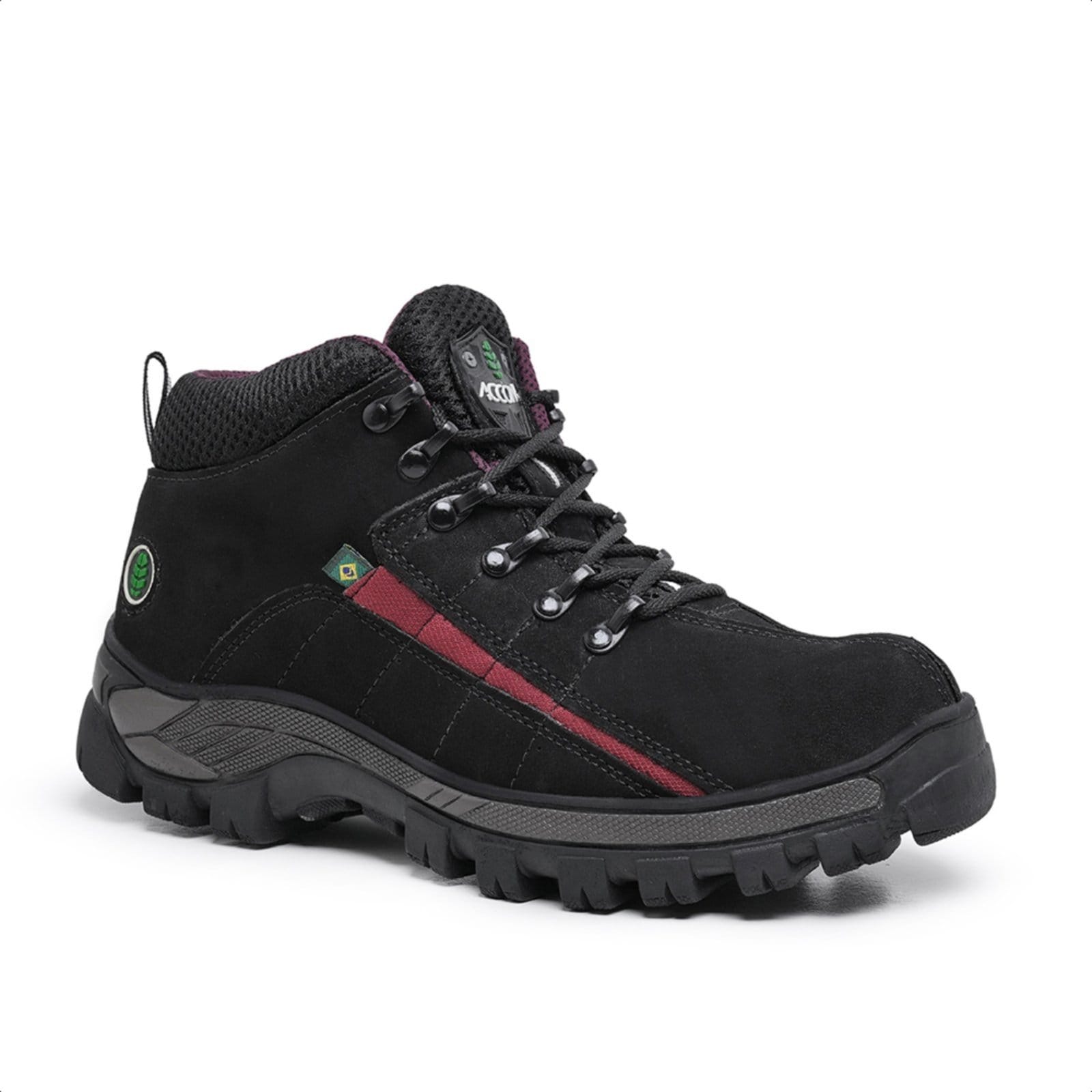 Coturno Adventure Accona Feminino Em Couro Preto Com Detalhe Rosa 9000P