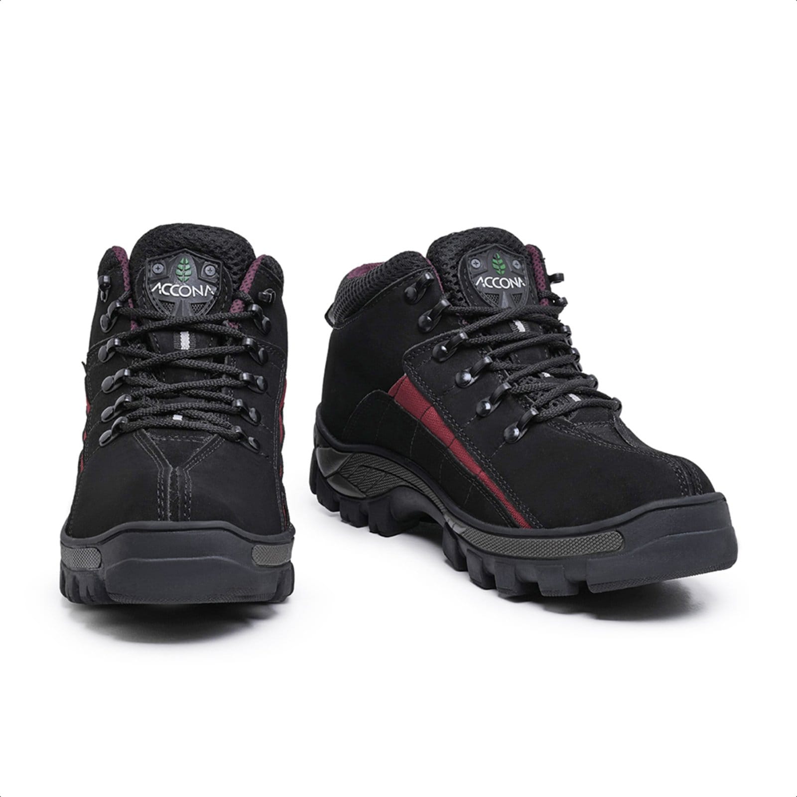 Vista 2 Coturno Adventure Accona Feminino Em Couro Preto Com Detalhe Rosa 9000P Accona preto rosa