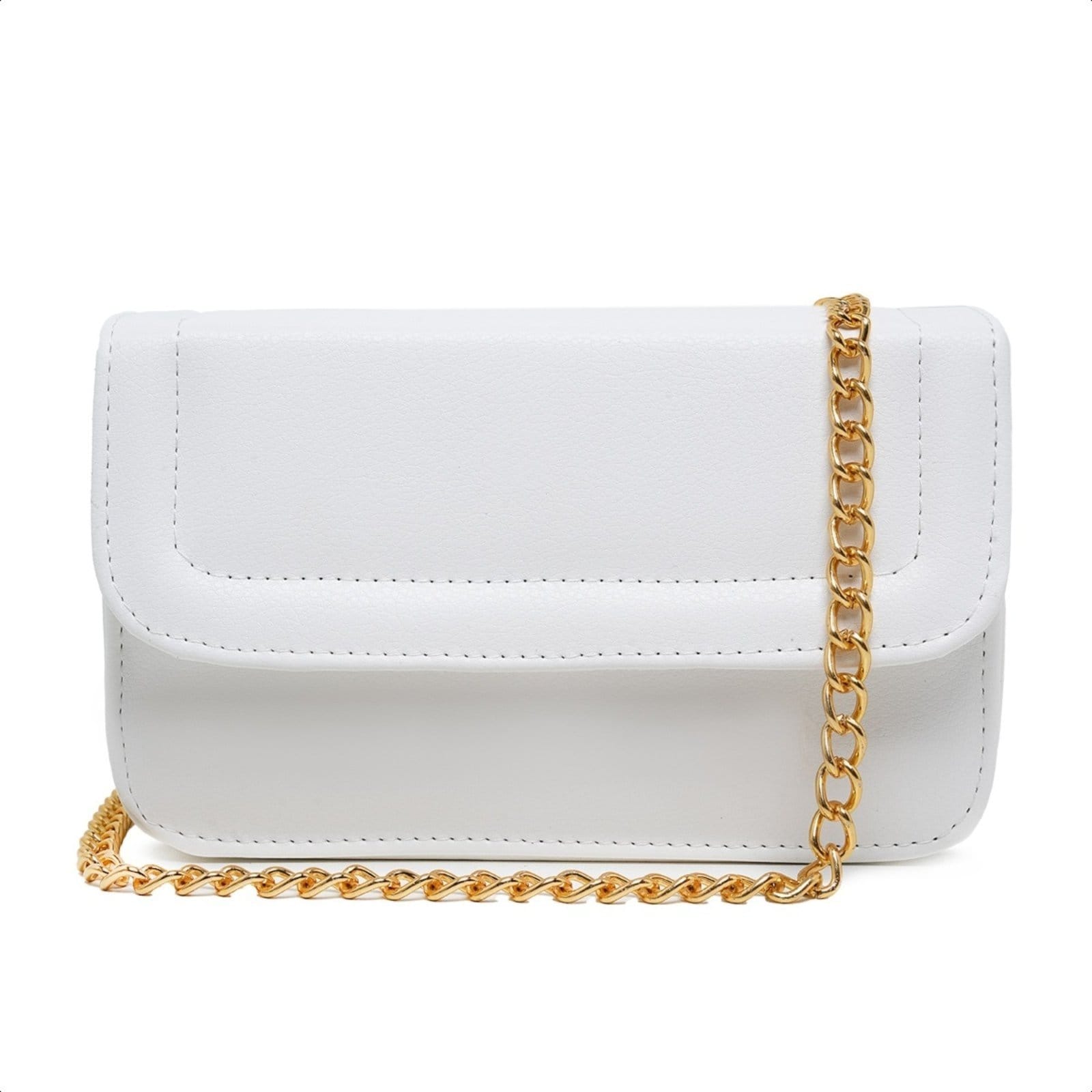 Vista principal Bolsa Branca Pequena Feminina Quadrada Casual Clutch Carteira De Mão Festa Alça Corrente Dourada De Ombro Elegante CARMELO SHOES branco