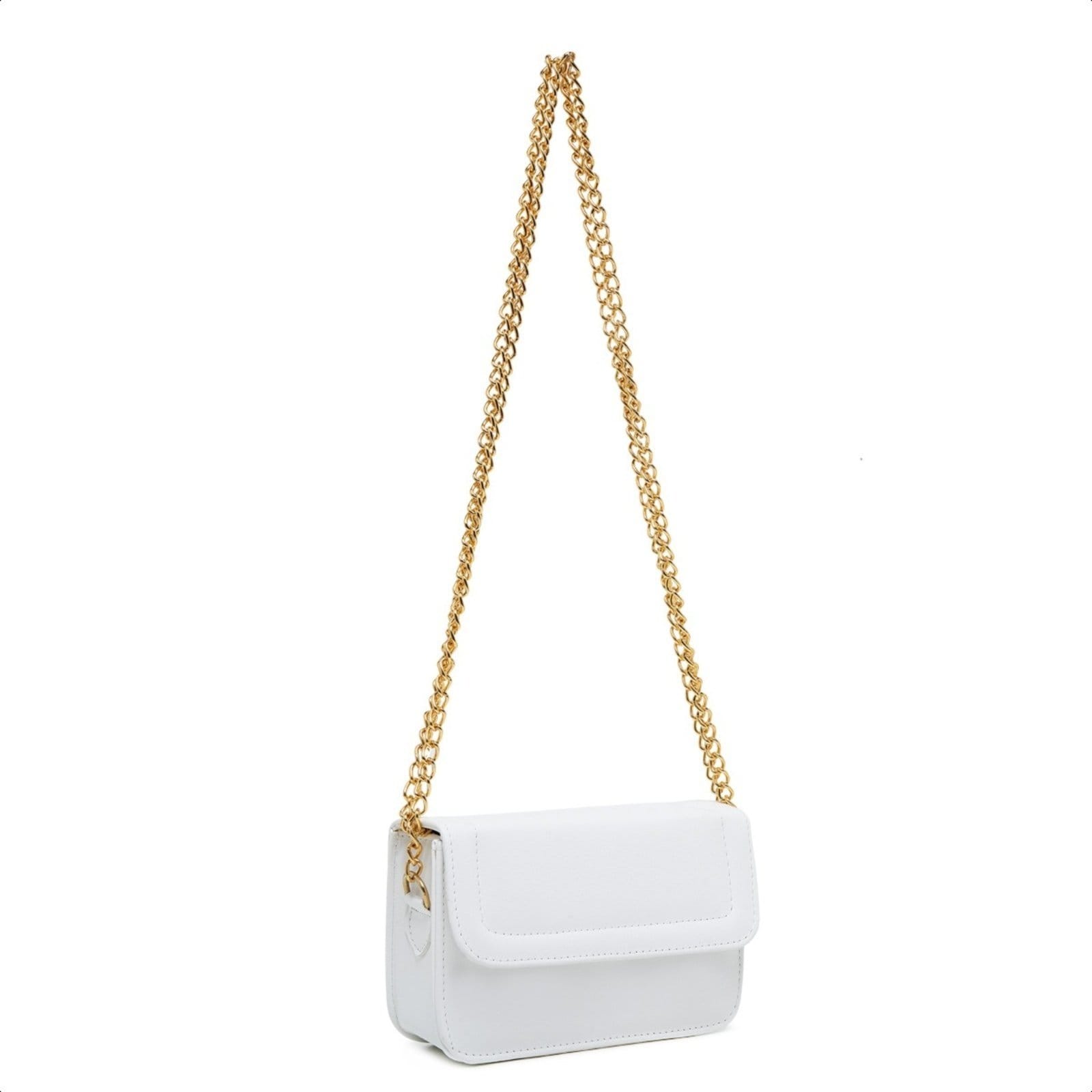 Vista 2 Bolsa Branca Pequena Feminina Quadrada Casual Clutch Carteira De Mão Festa Alça Corrente Dourada De Ombro Elegante CARMELO SHOES branco