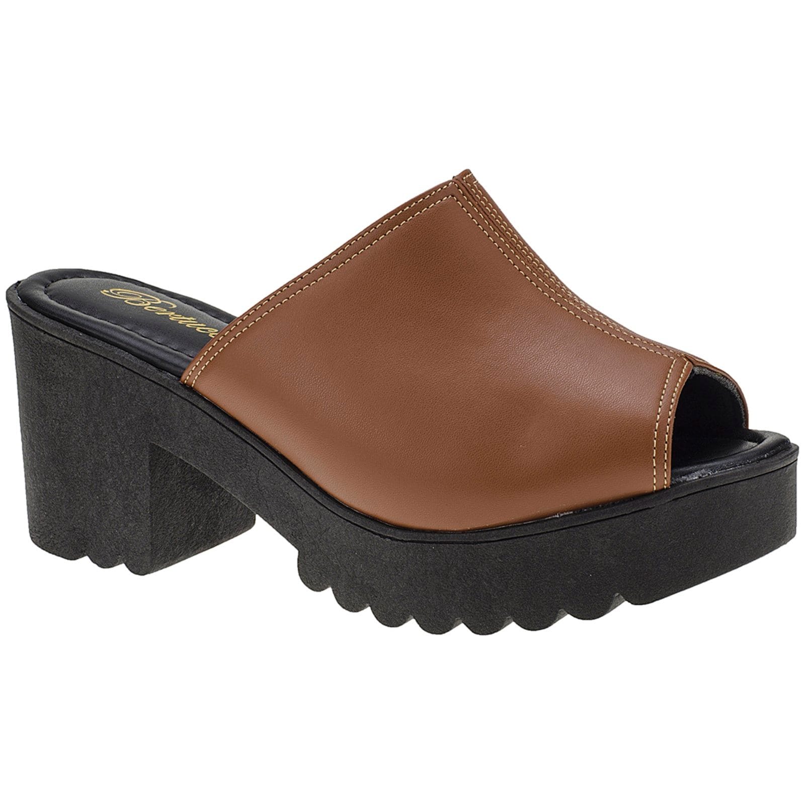 Vista 2 Tamanco Tratorado Sandalia Mule Feminino Salto Grosso Medio Baixo Confortavel Silvia Bertuccio preto