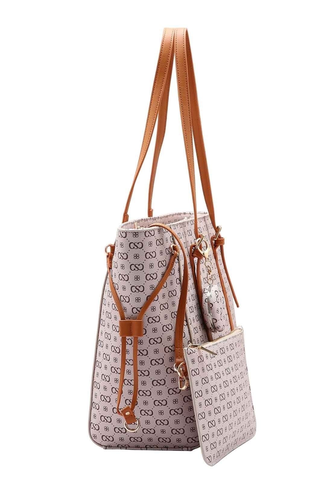 Vista 2 Kit Bolsa Feminina + Necessaire Chenson Original Elegance Luxo Ombro 3485079 Chenson bege