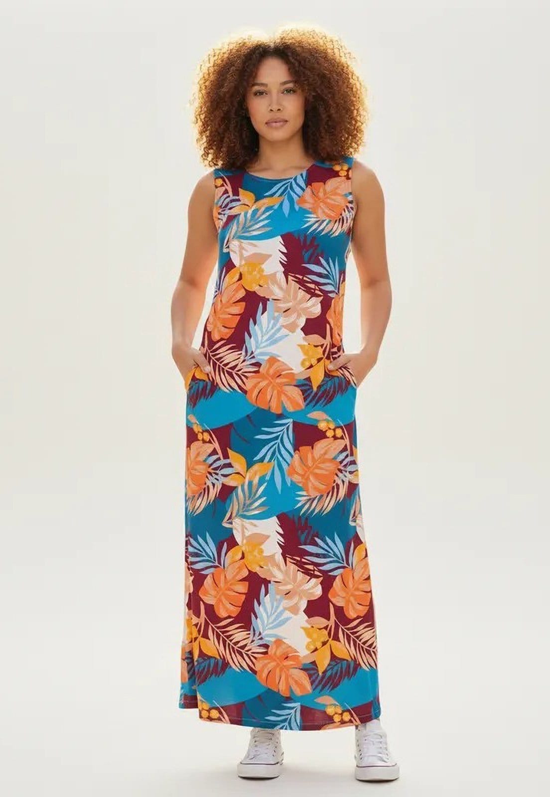 Vestido CabanaFree Longo Plano com Bolso Estampa Aurora Profunda