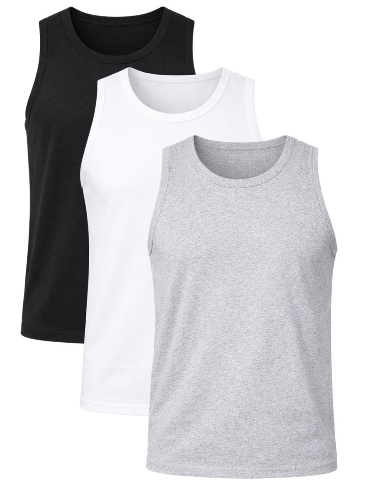 kit 3 Regatas Masculina Caneladas Básicas em Ribana Preta, Branca e Cinza Crocker - 50737