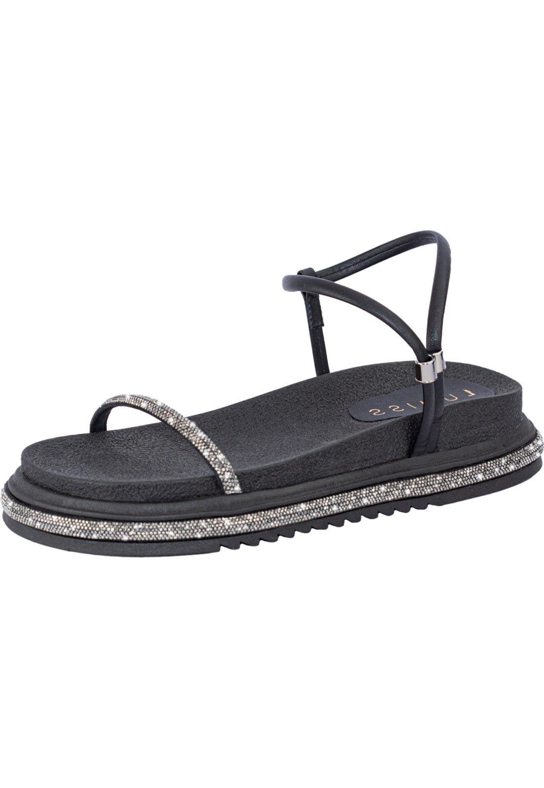 Sandália Papete Feminina Strass Lumiss Confortável Brilho Cristal Flat Plataforma Ajustável