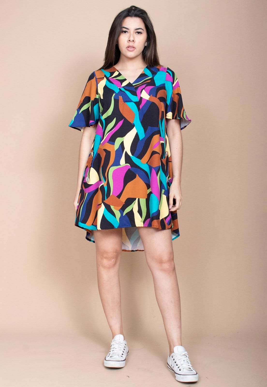 Vestido Curto Cabanafree Pataxô Viscose Mullet Decote V Aurora Urbana