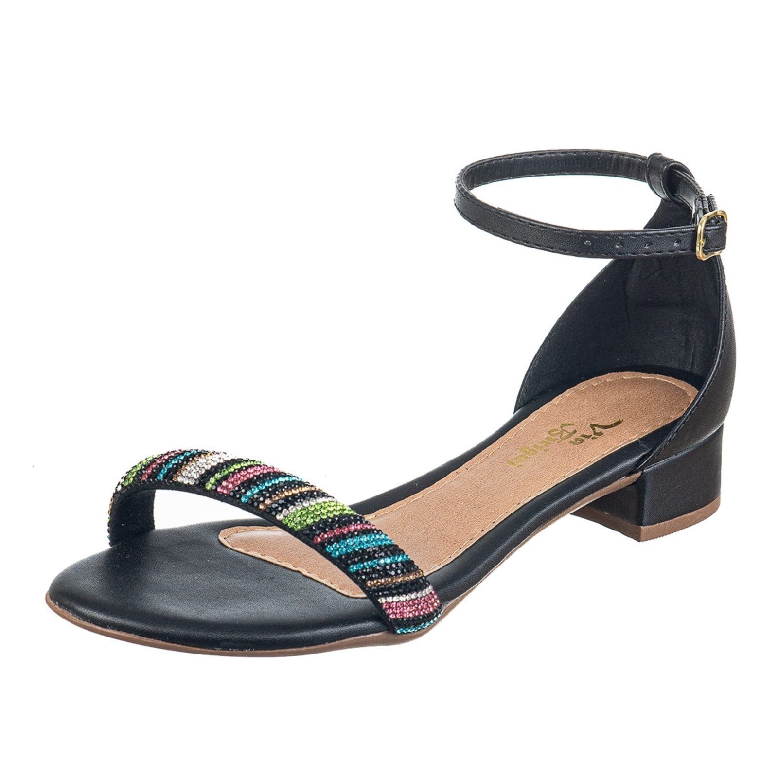 Sandália Feminina Salto Baixo C/ Traseiro Fechado Strass Via Birigui