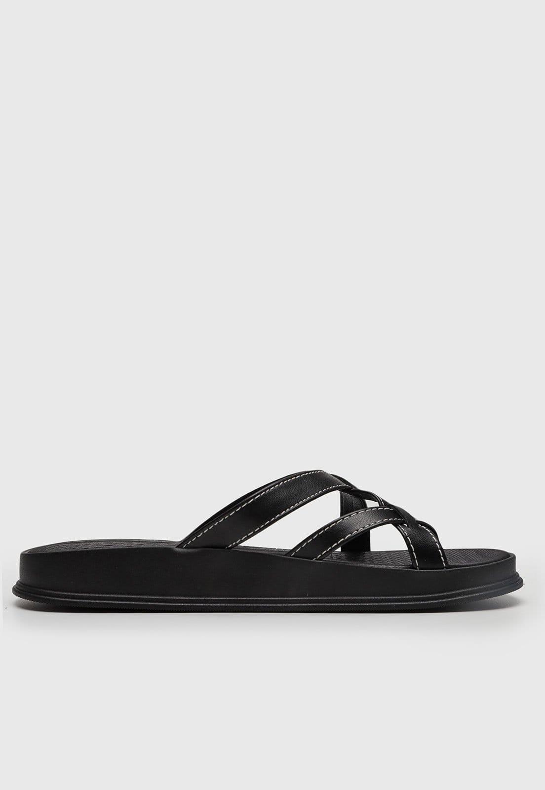 Vista 2 Rasteira Feminina Moleca Tiras Cruzadas Preta MOLECA preto