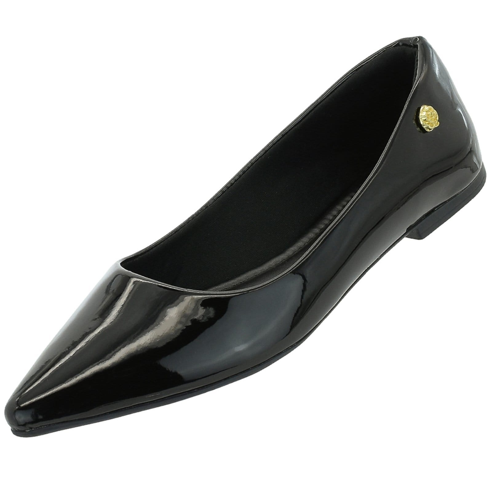 Vista 2 Sapatilha Feminina CM Calçados Bico Fino Lisa Básica Verniz Monte Shoes preto