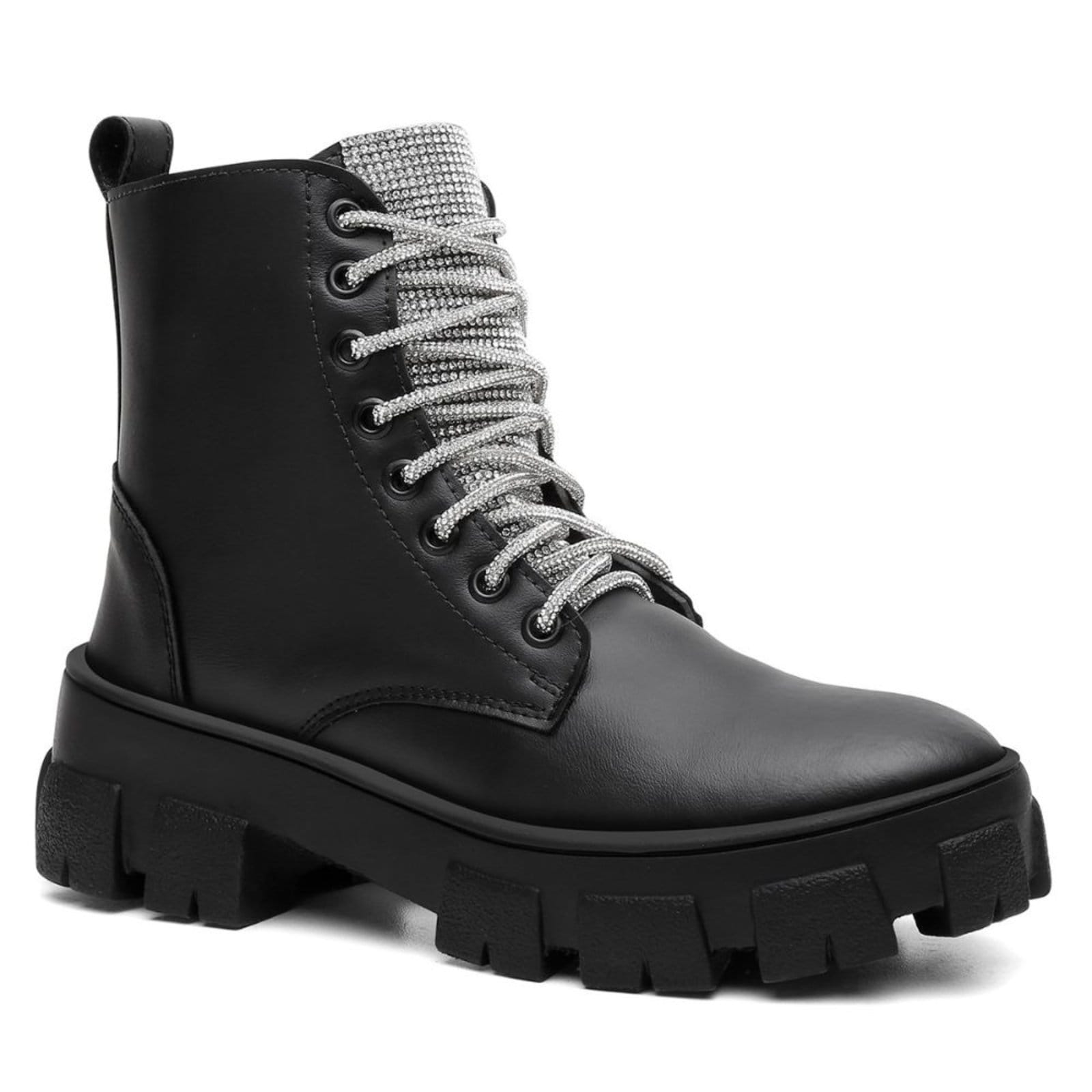 Vista 2 Coturno Feminino Salto Tratorada Manta Brilho Strass Santa Rosa preto