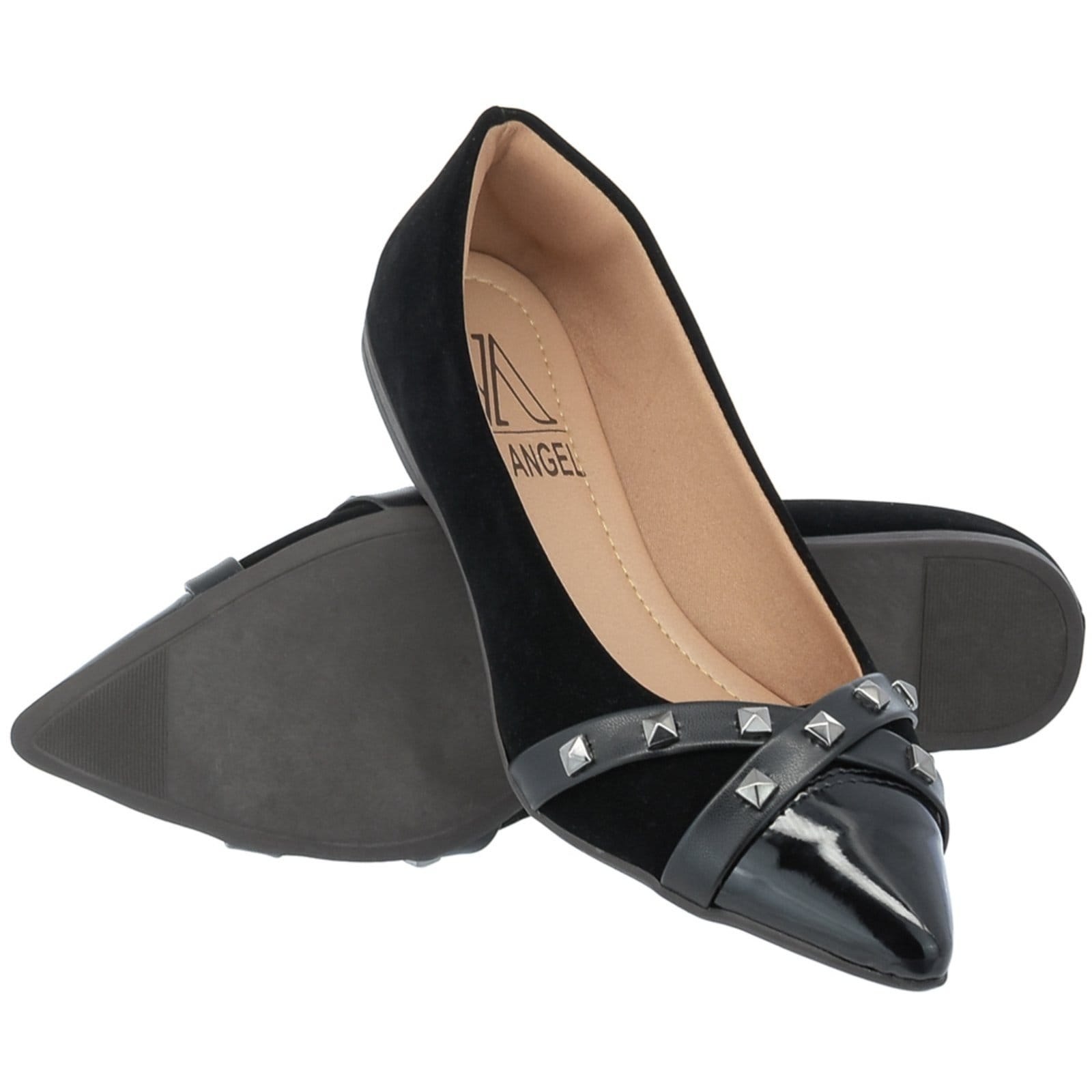 Sapatilha Bico Agulha Feminina Com tachas Confort Via Angel 04 16.04