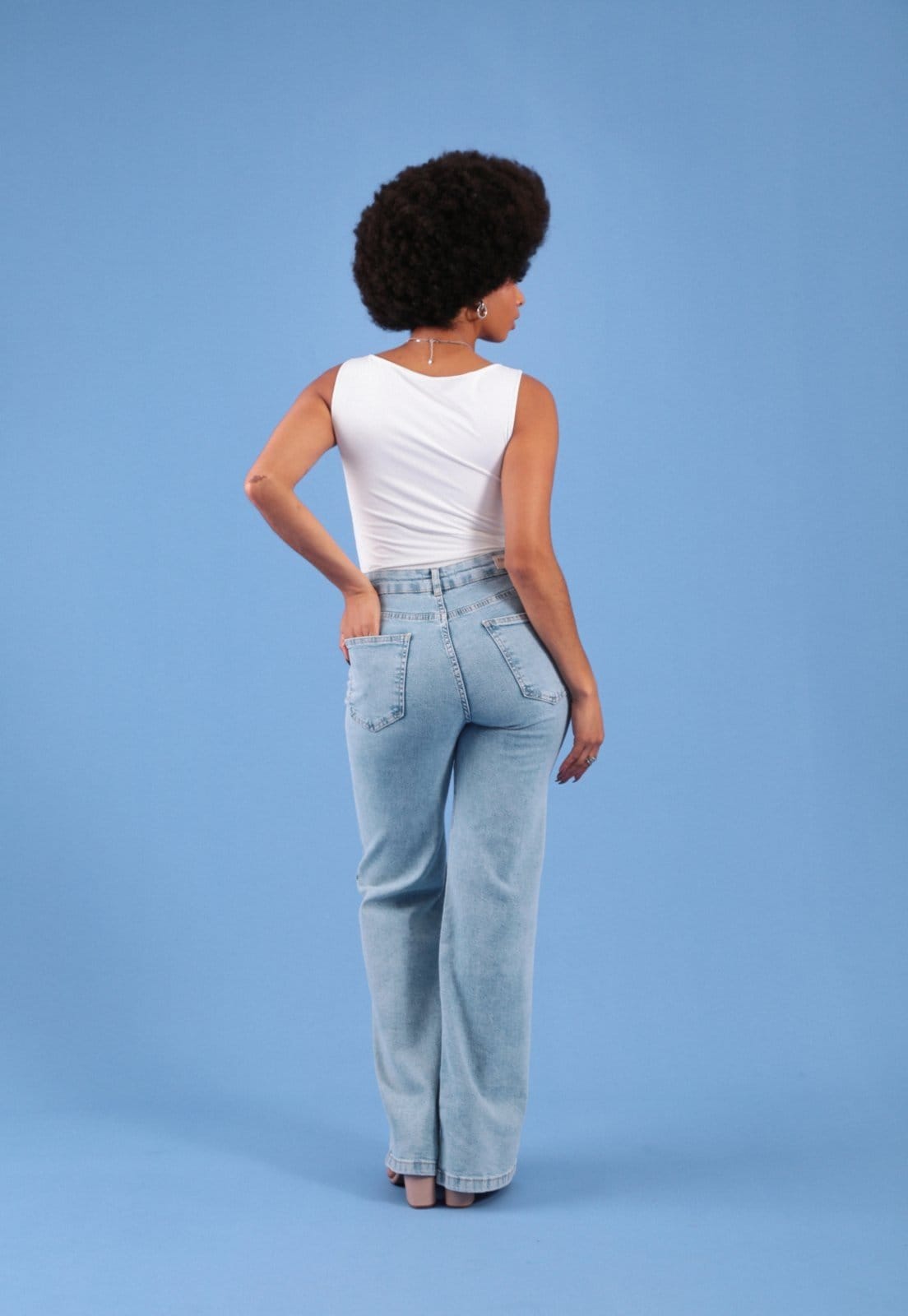 Vista 2 Calça Jeans Pop Me Wide Leg Claro Pop Me azul