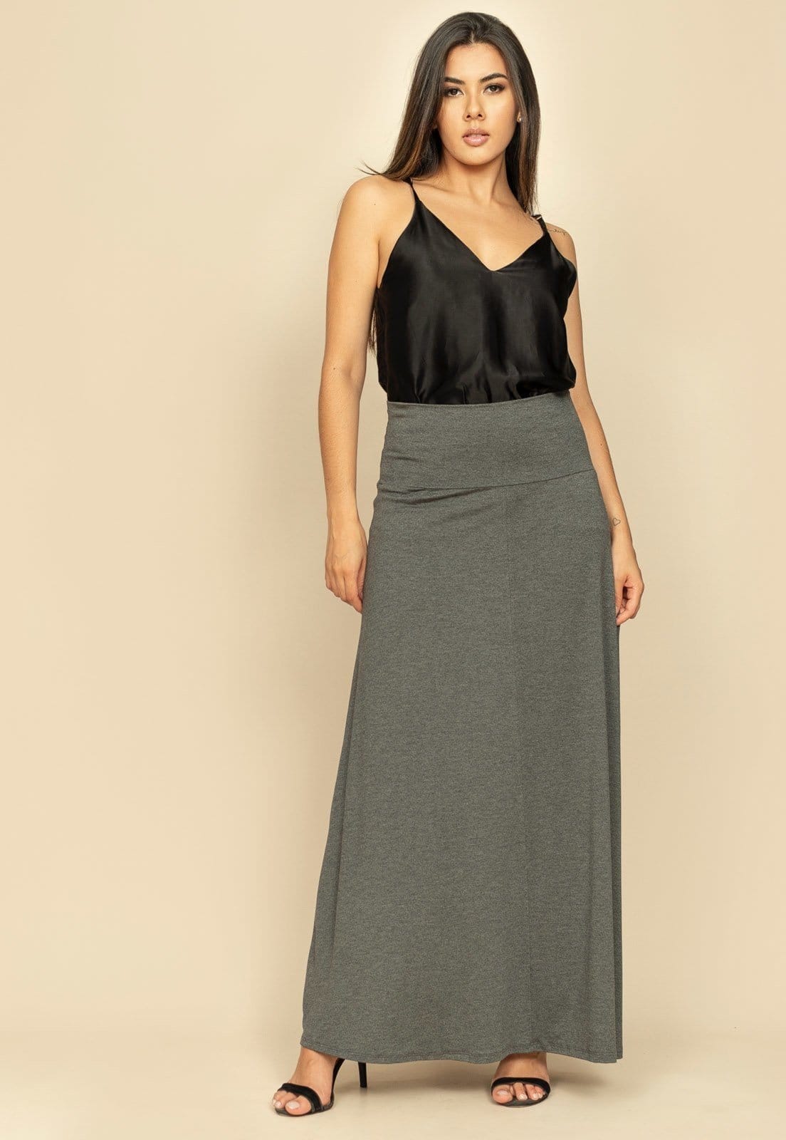 Vista 2 Saia Longa Malha SAZ Mescla Amazonia Vital cinza