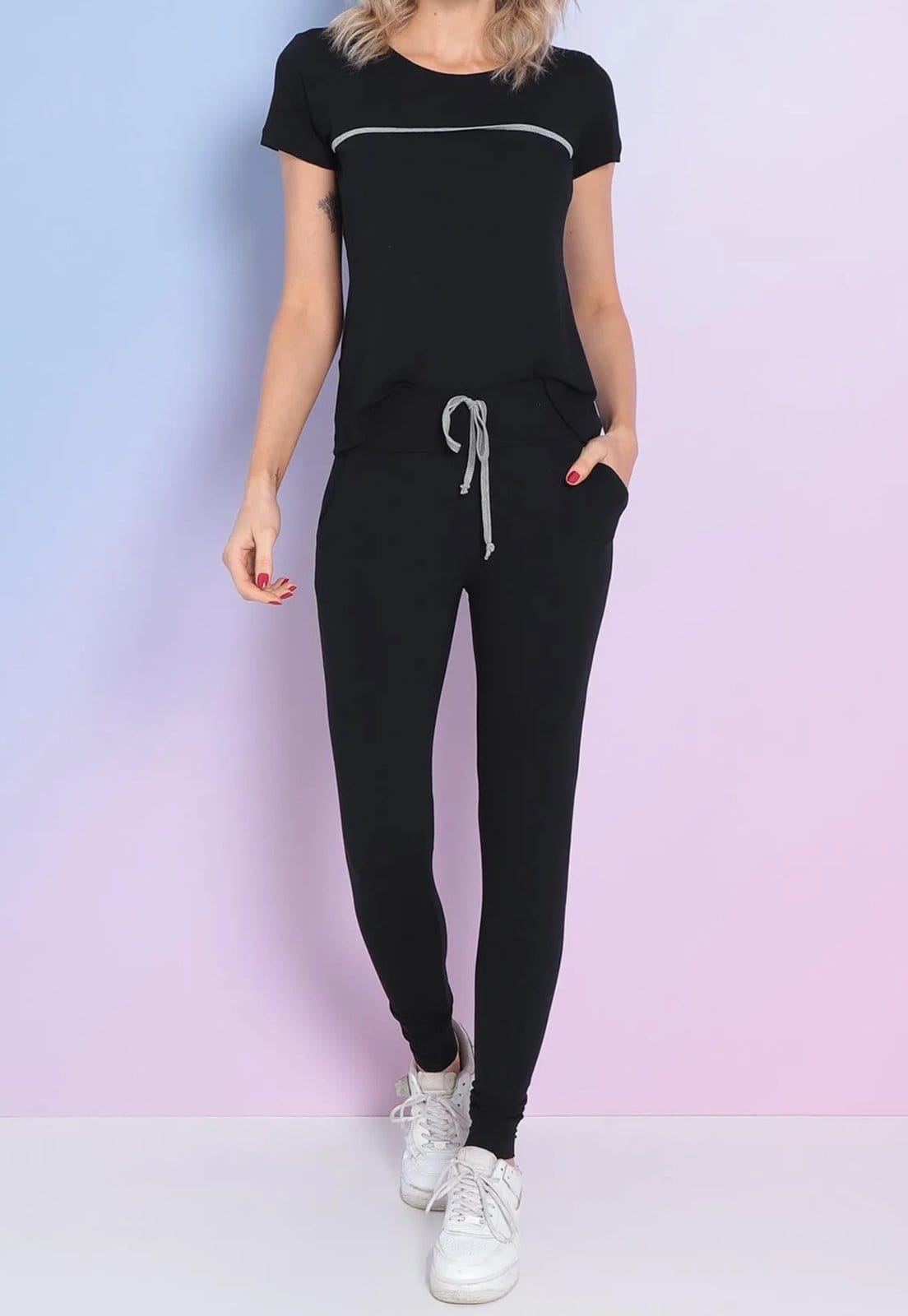 Conjunto Maria Paes Calça e Blusa Com Viés Mescla