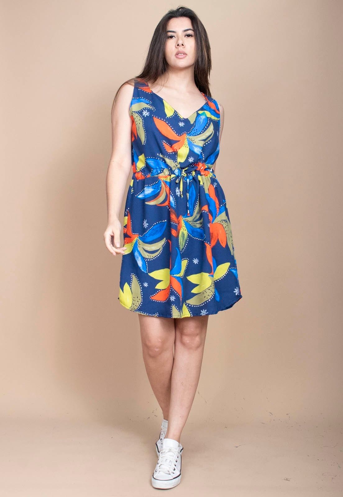 Vestido Cabanafree Plano Curto Estampa Maré Vibrante