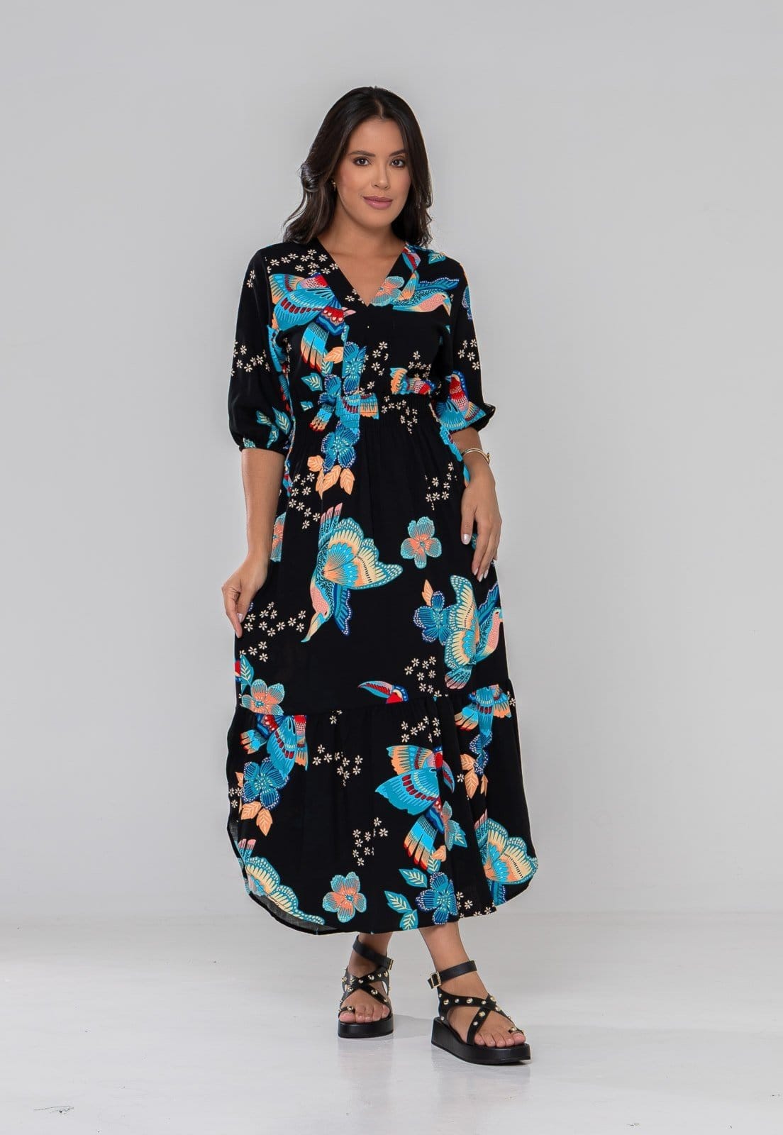 Vestido Aura Joana Pássaros Sintonia