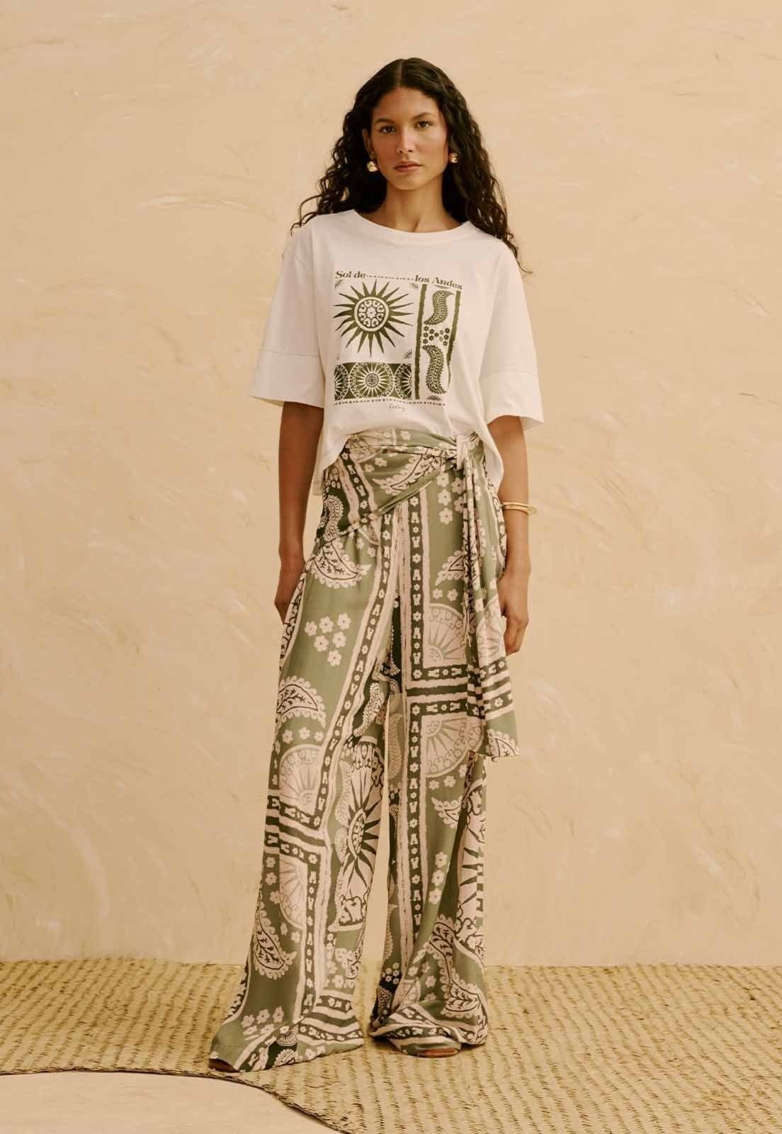 Calça Com Faixa Estampada Incaica