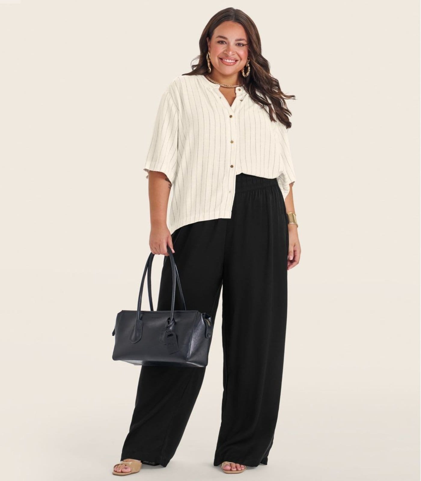 Vista 2 Calça Pantalona Plus Size Secret Glam Secret Glam preto