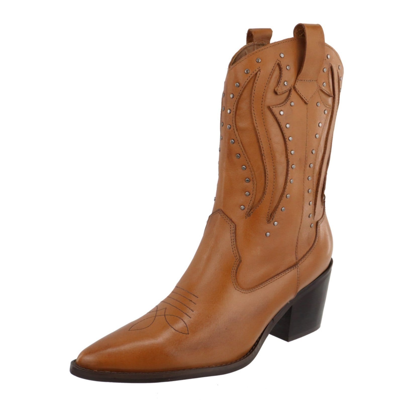 Vista 2 Bota Texana Country Western Cravo em Couro Feminina Maria Paula Camel MARIA PAULA caramelo