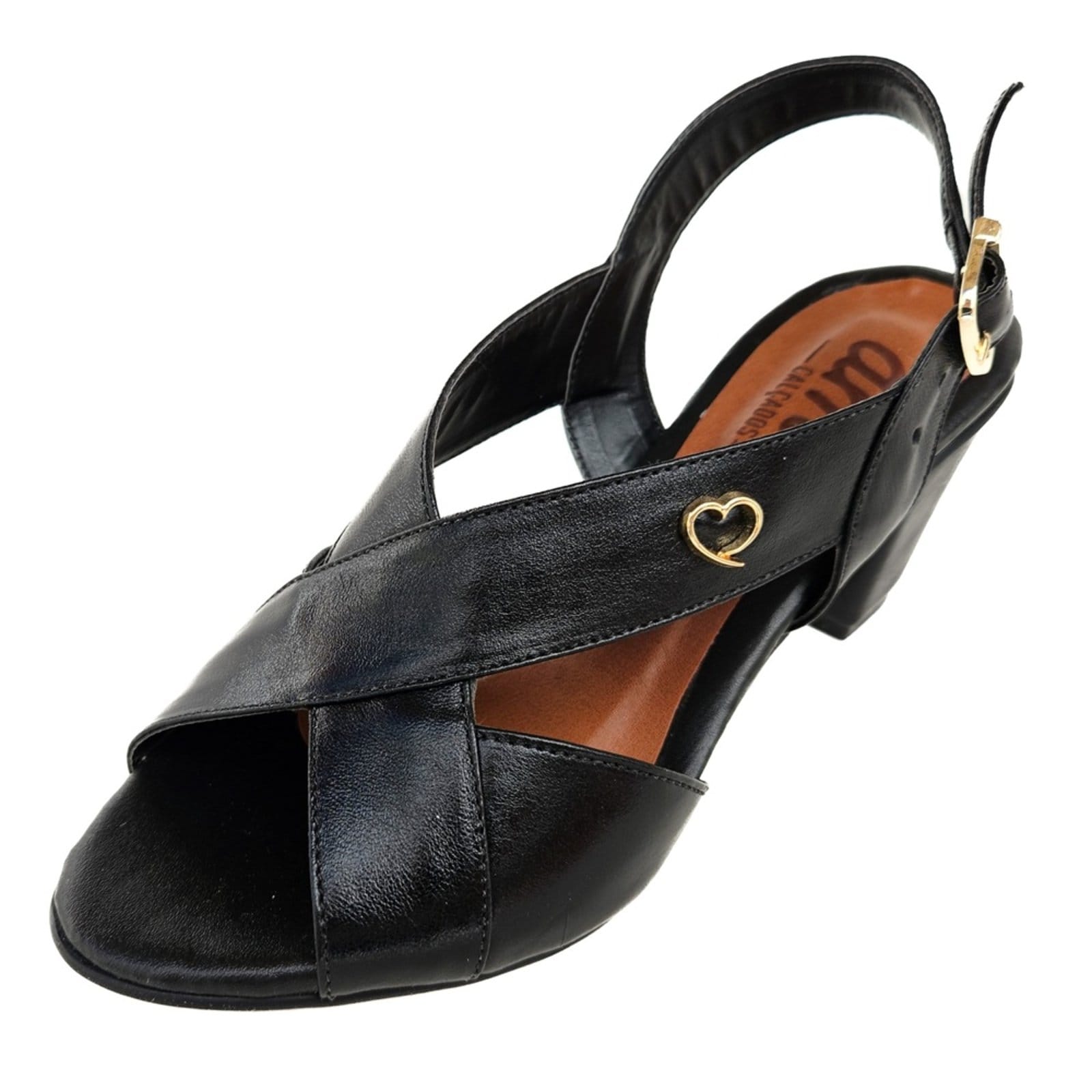 Sandália de Salto em Couro Amo Calçados Lovely Preta