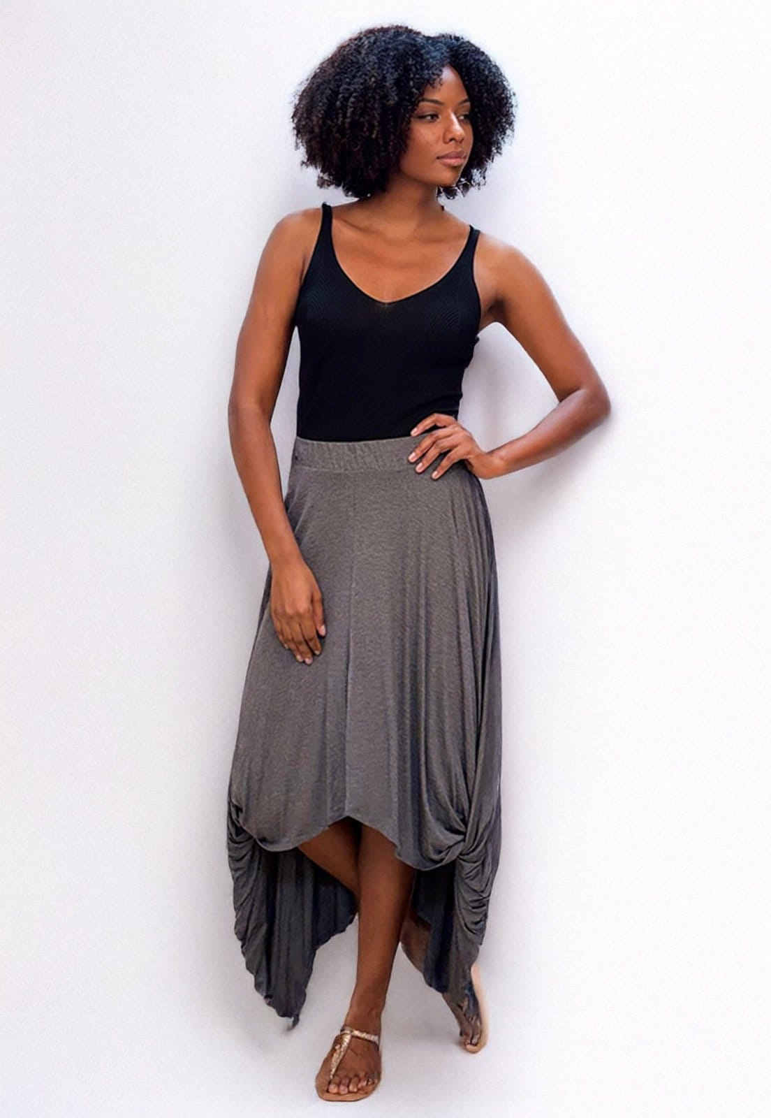 Vista 2 Saia Longa Amazonia Vital Malha Nó Hippie Chic Mescla Amazonia Vital cinza