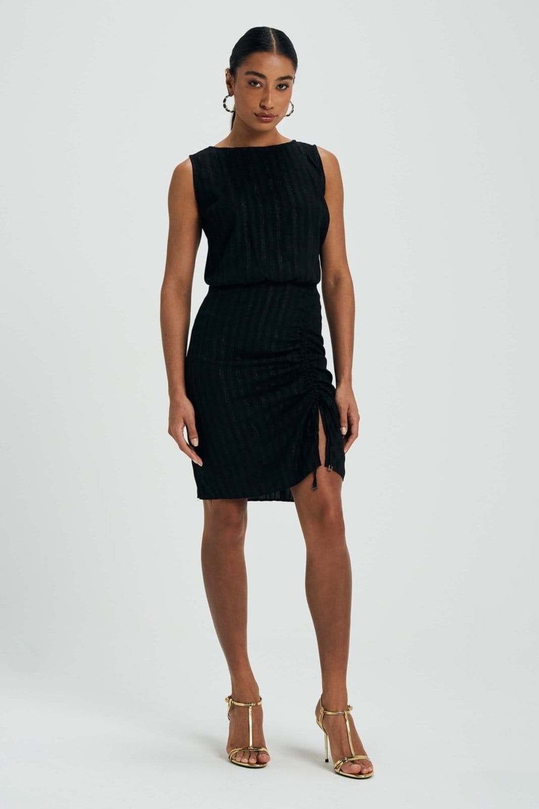 Vista 2 Vestido Feminino Lurex Com Franzido Marialícia Marialícia preto